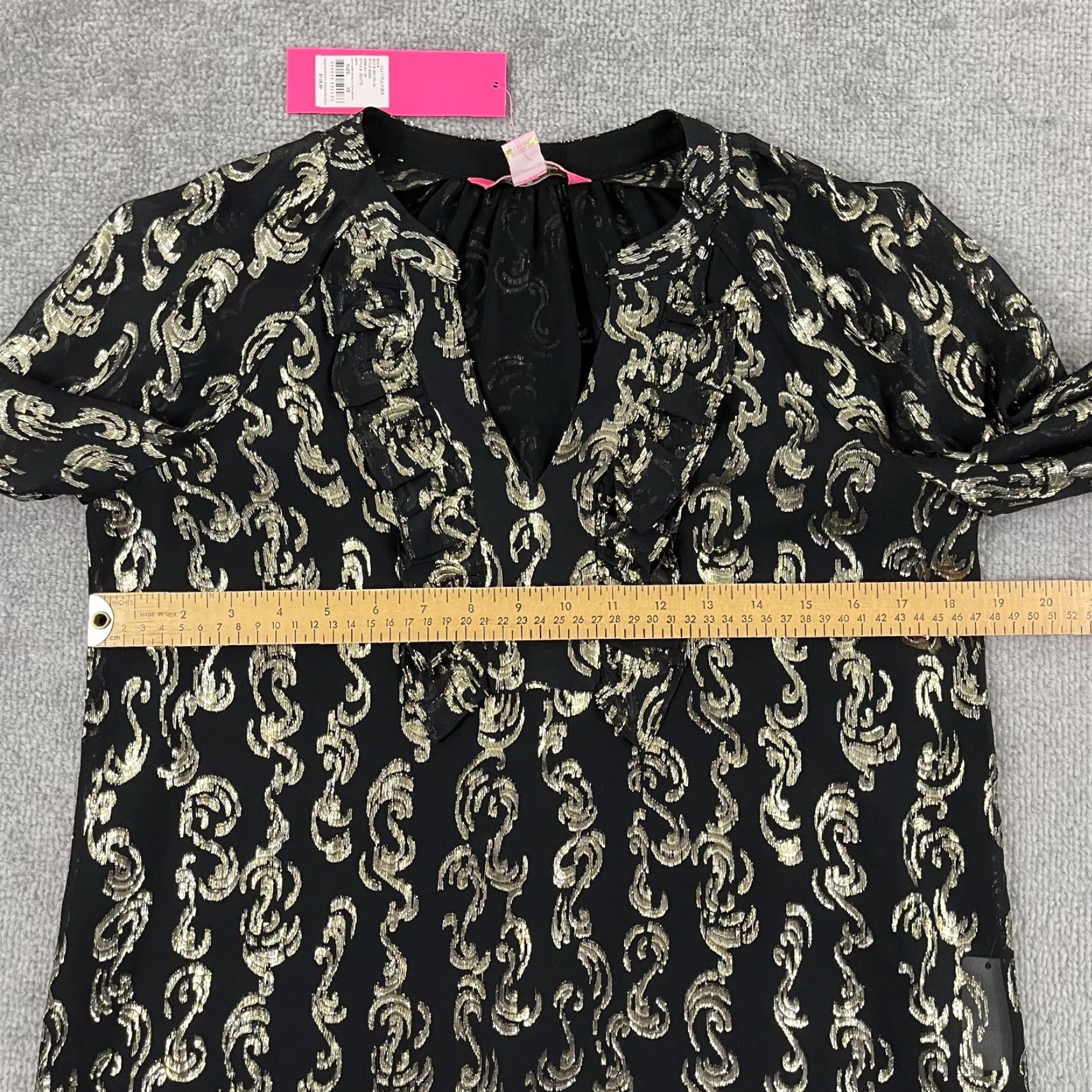 Lilly Pulitzer VINTAGE Lilly Pulitzer Blouse Womens XS Silk Chiffon Metallic Geometric Long Sleeve Casual Size XS / US 0-2 / IT 36-38 - 5 Thumbnail