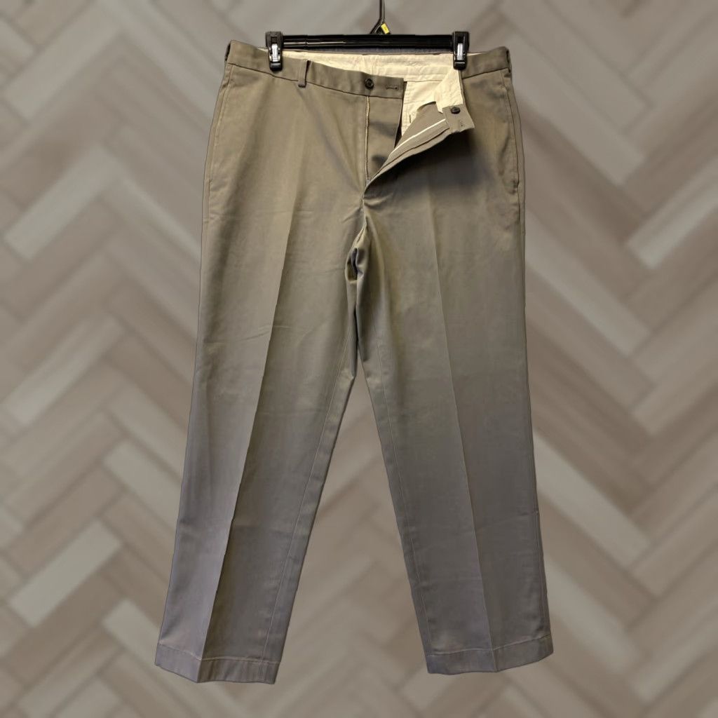 Brooks Brothers BROOKS BROTHERS Mens Chino Pants 38W x 30L Taupe Gray Flat Front Casual Size US 38 / EU 54 - 1 Thumbnail