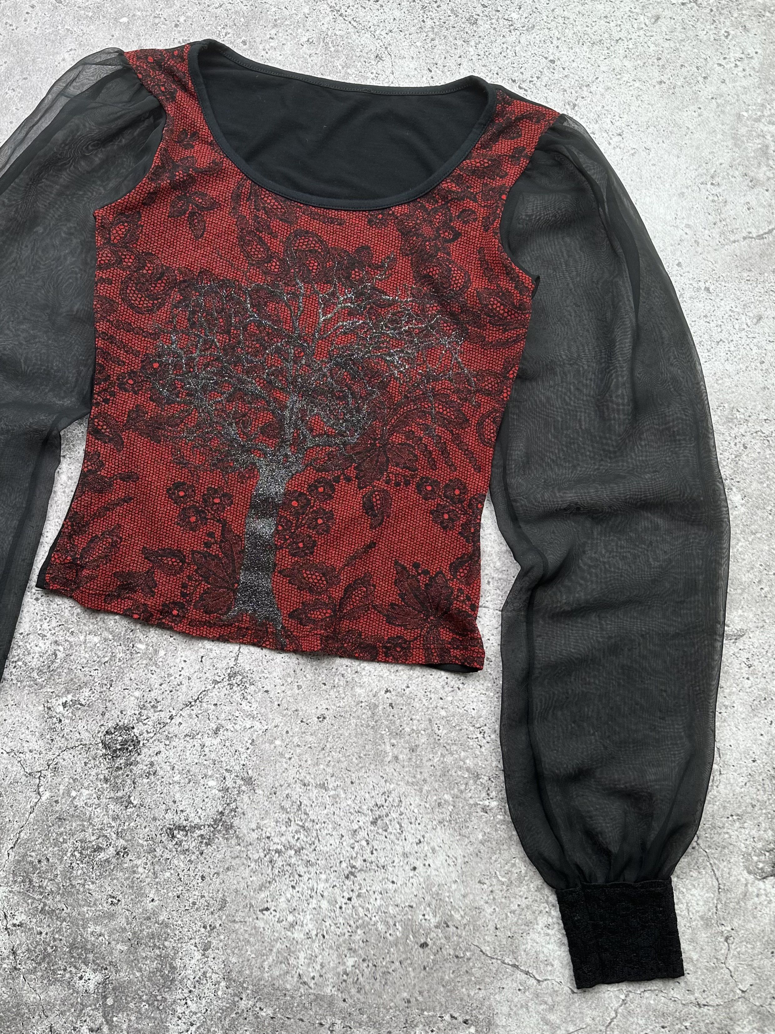 Vintage Vintage Cropped Mesh Sleeve Blouse C204(V121) Size XS / US 0-2 / IT 36-38 - 3 Thumbnail