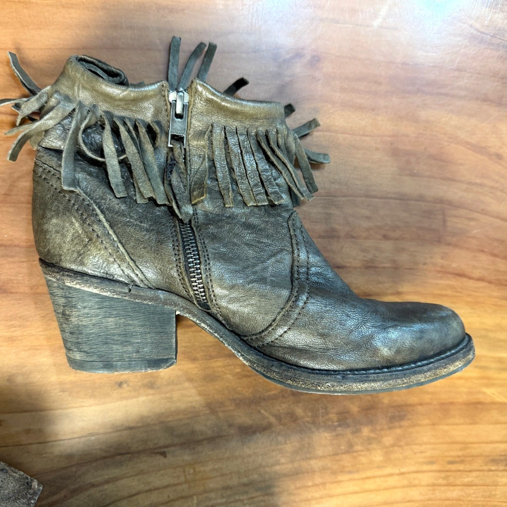 Allsaints AllSaints Boots Women's Bootie Leather Fringe Zip 7 US 38 EU Brown Almond Toe Wedge Leather Lining Ankle Regular Size 7 Shoes Size US 8 / IT 38 - 6 Thumbnail