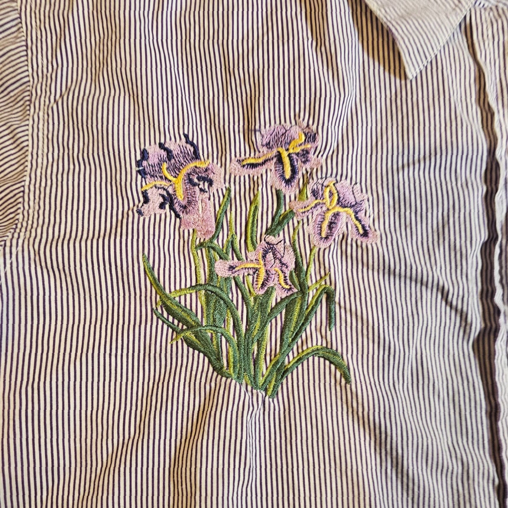 Vintage Country Store Top Womens 2X Purple Striped Floral Embroidery Button Casual Shirt Size XXL / US 16-18 / IT 52-54 - 4 Thumbnail