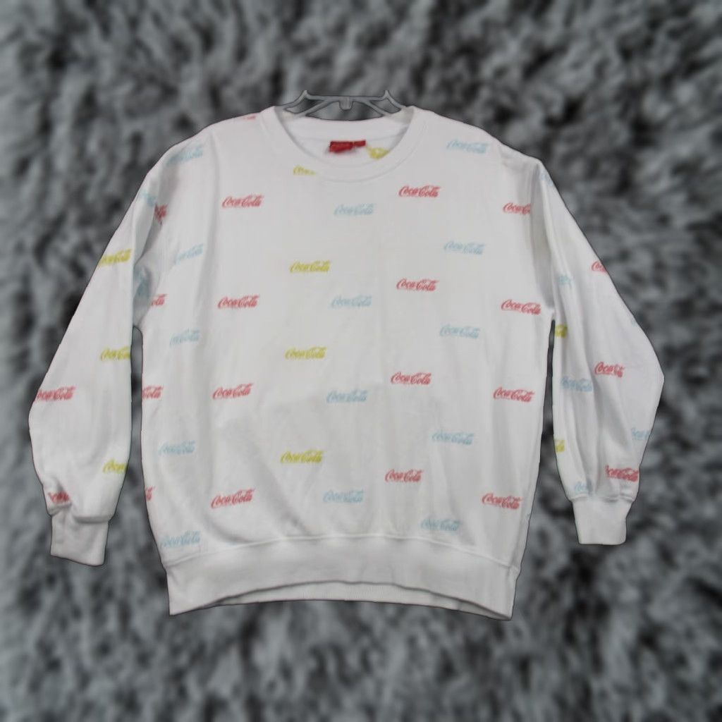Vintage Coca-Cola Sweatshirt Adult Large White All Over Print Logo Pastel Unisex Adults Logo Sweatshirt Mens Womens Boys Girls Size L / US 10 / IT 46 - 1 Thumbnail