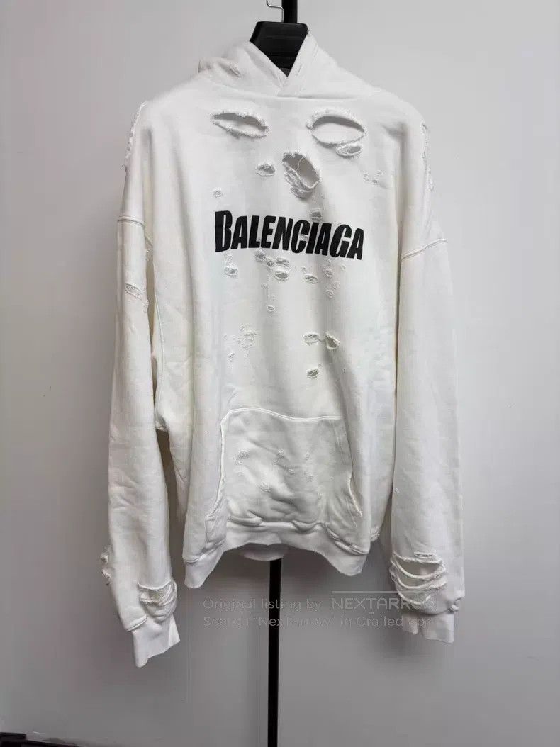 Balenciaga Balenciaga Printed Hole Effect Fleece Hoodie Size US S / EU 44-46 / 1 - 1 Thumbnail