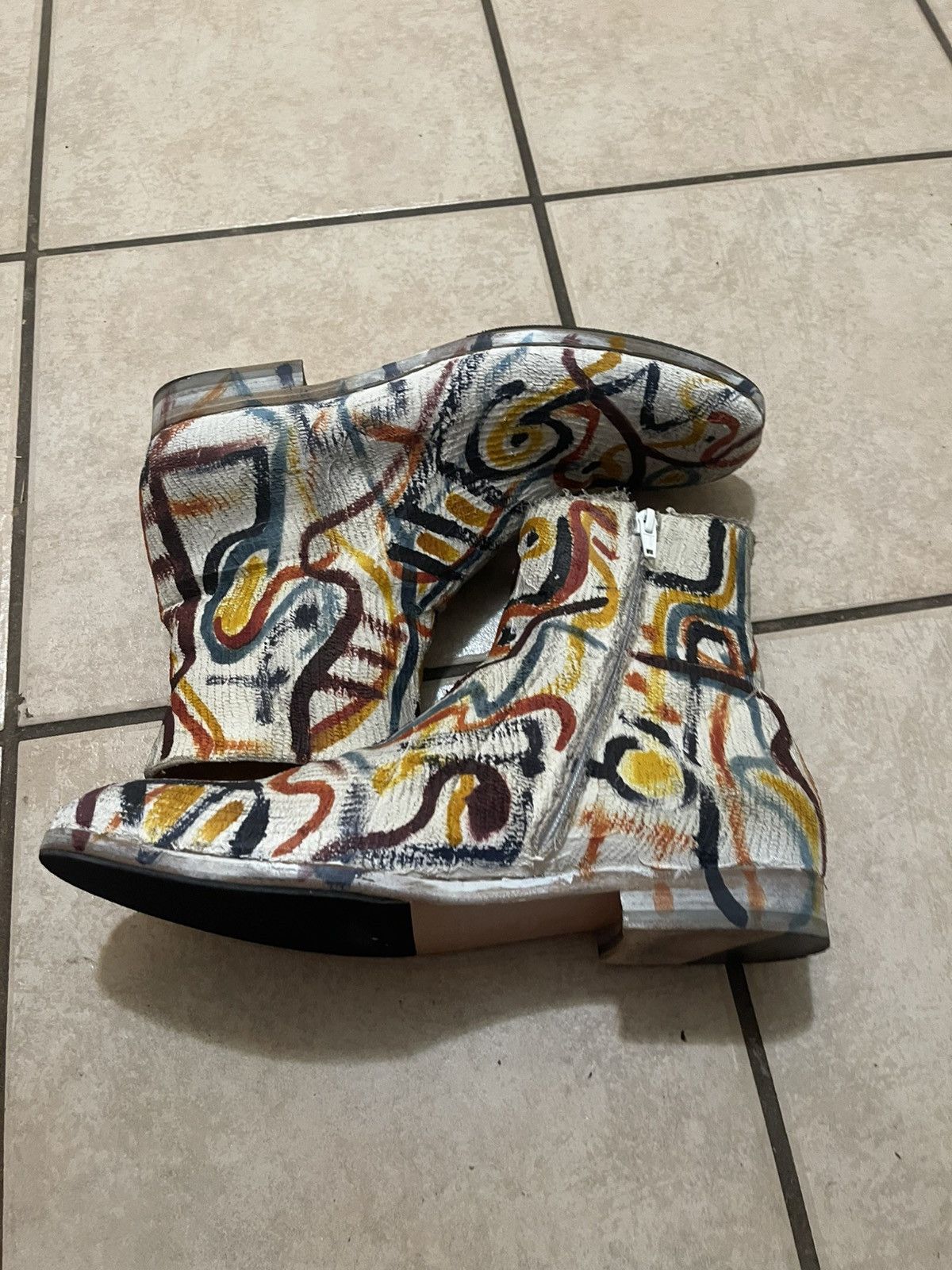 Maison Margiela Maison Margiela A/W 2015 Painted Artisanal Zip Boots Size 43 Size US 10.5 / EU 43-44 - 1 Thumbnail