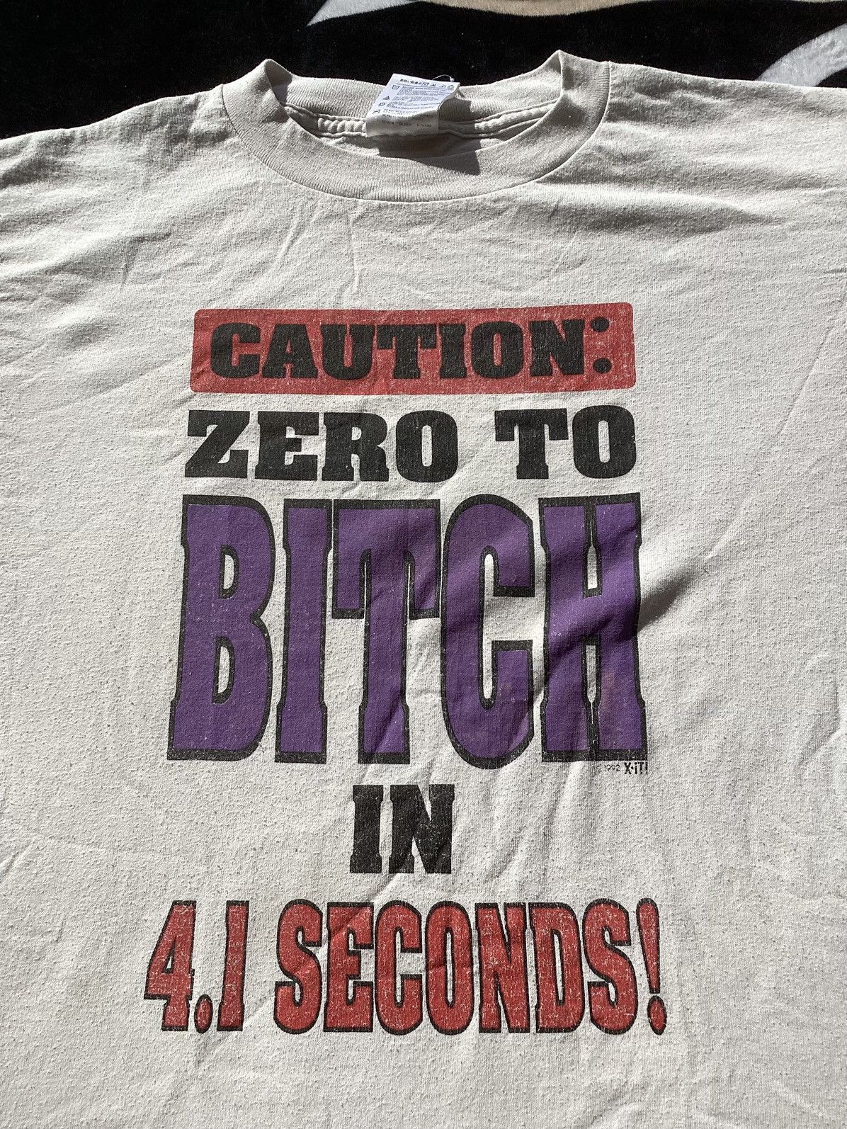 Tultex Vtg 92 Caution zero to bitch in 4.1 seconds funny saying Tee Size US L / EU 52-54 / 3 - 2 Thumbnail