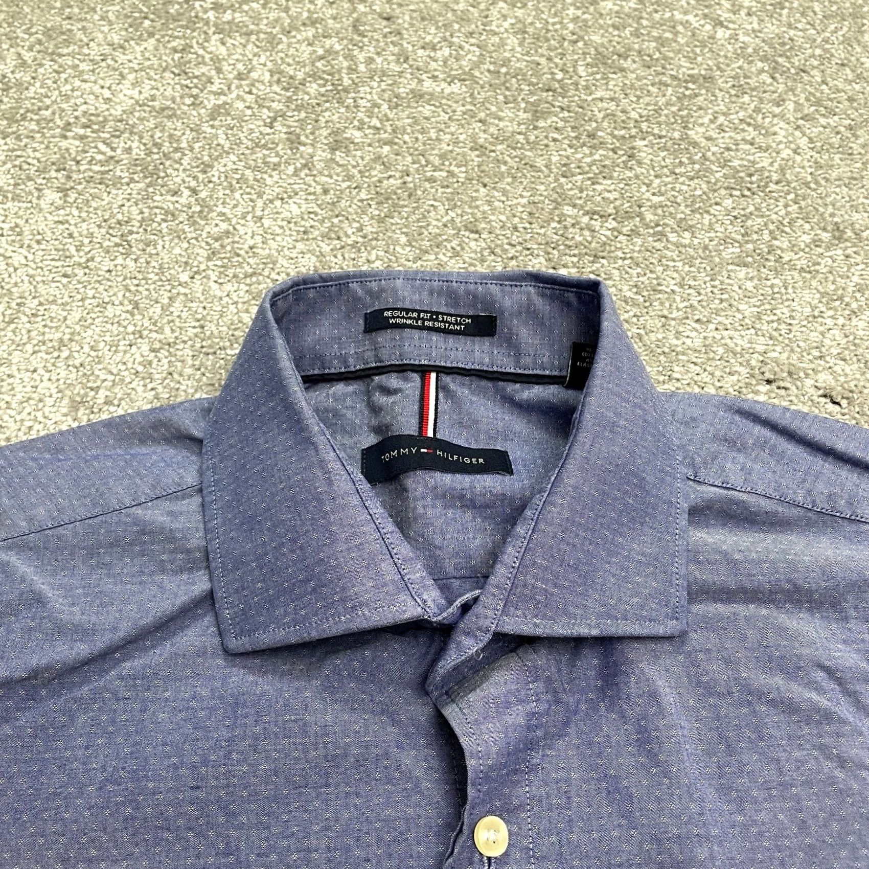 Tommy Hilfiger Tommy Hilfiger Dress Shirt Mens Large Blue Regular Fit Stretch Wrinkle Resistant Size 42R - 3 Thumbnail
