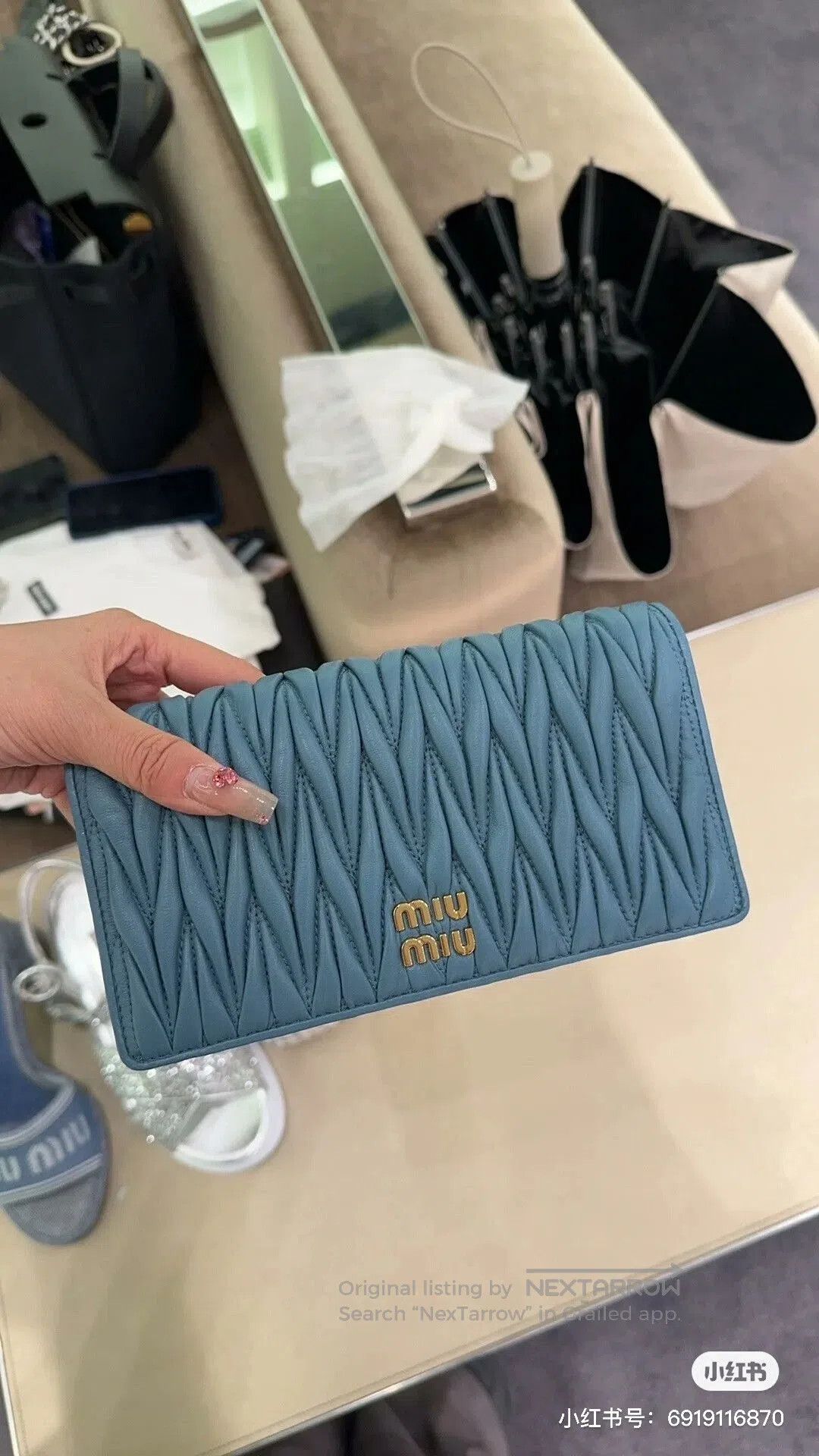 Miu Miu MiuMiu Blue Pleated Flap Chain WOC. Size ONE SIZE - 2 Thumbnail