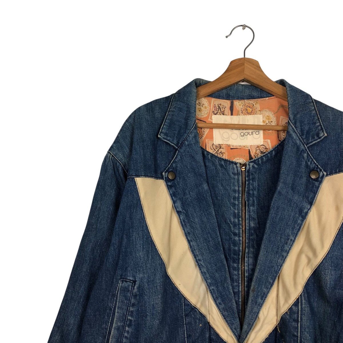 Japanese Brand × Vintage 📌Vtg Denim Bomber Jacket Gourd Double Collar Issey Miyake Size US M / EU 48-50 / 2 - 8 Thumbnail