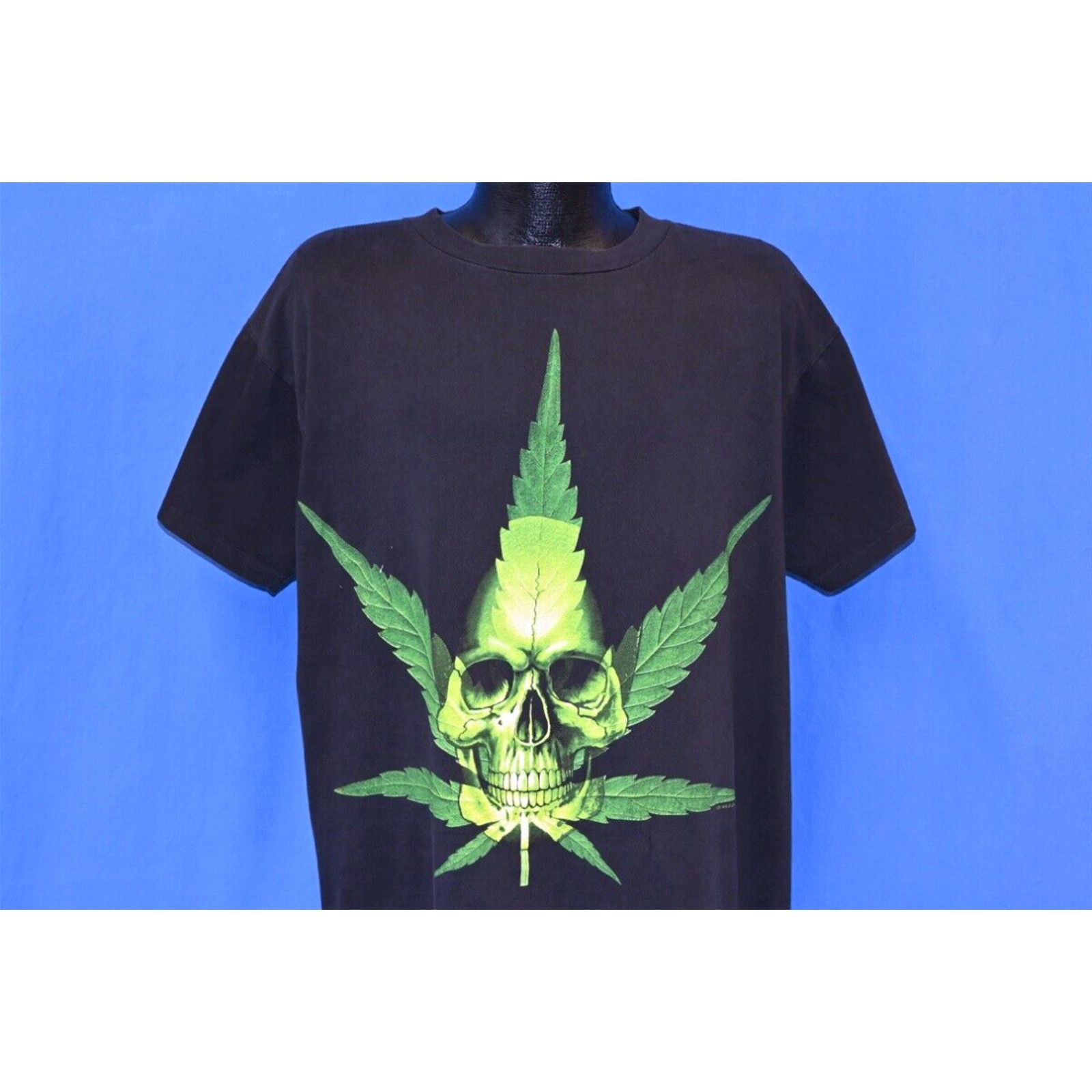 image of Vintage 90's Skull Marijuana Leaf Dr Dre Hip Hop Wild Oats Black Green T-Shirt L in White (Size Lar