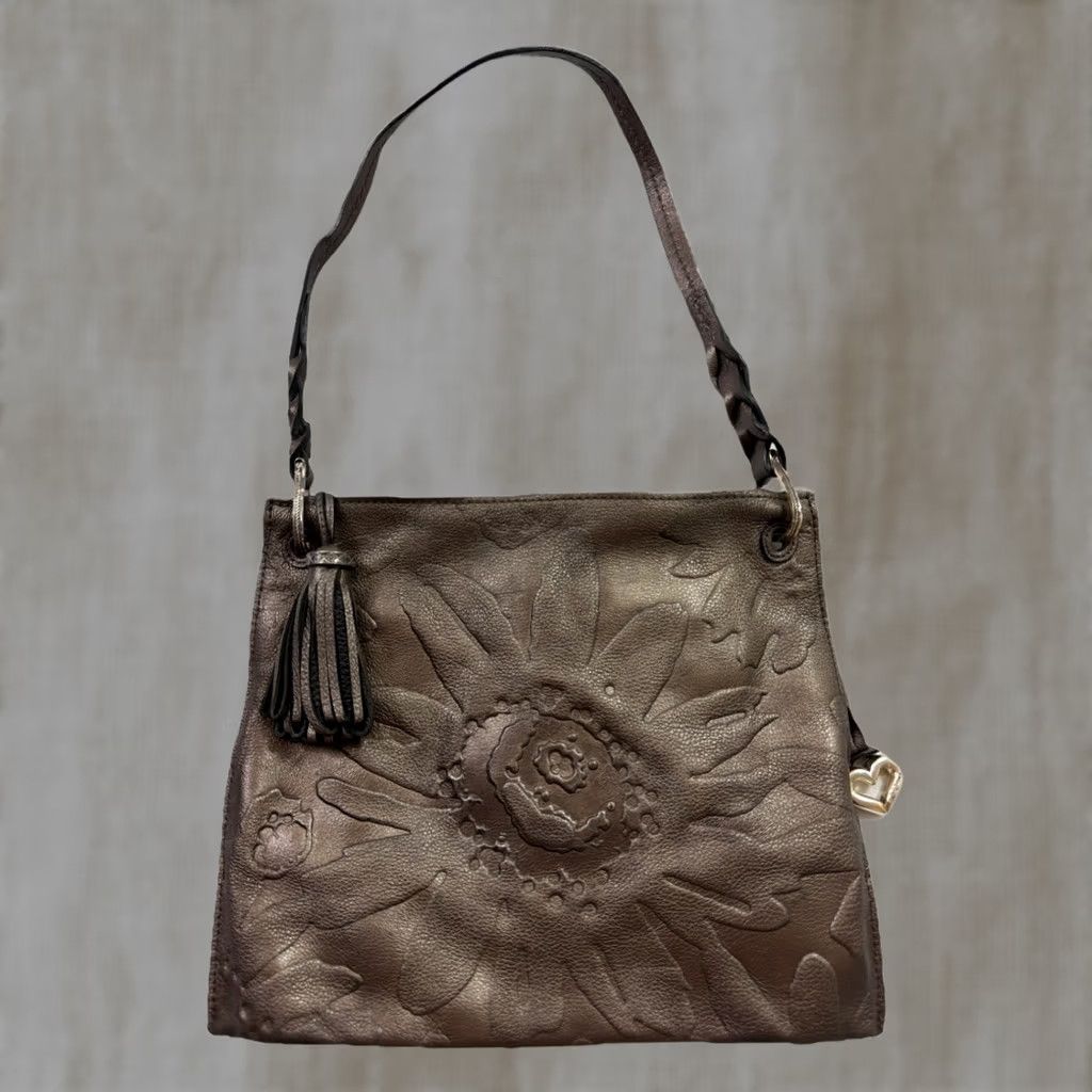Brighton Brighton Ferrara Gun Metal Embossed Leather Medallion Shoulder Bag Purse Size ONE SIZE - 1 Thumbnail