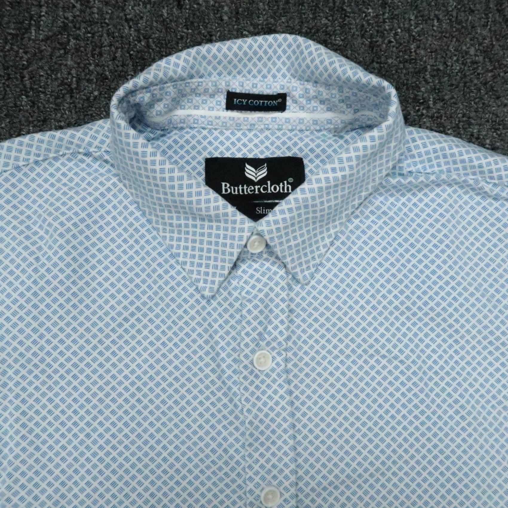 Vintage Buttercloth Shirt Mens L Blue White Geo Long Sleeve Icy Cotton Slim Fit Size US L / EU 52-54 / 3 - 2 Thumbnail