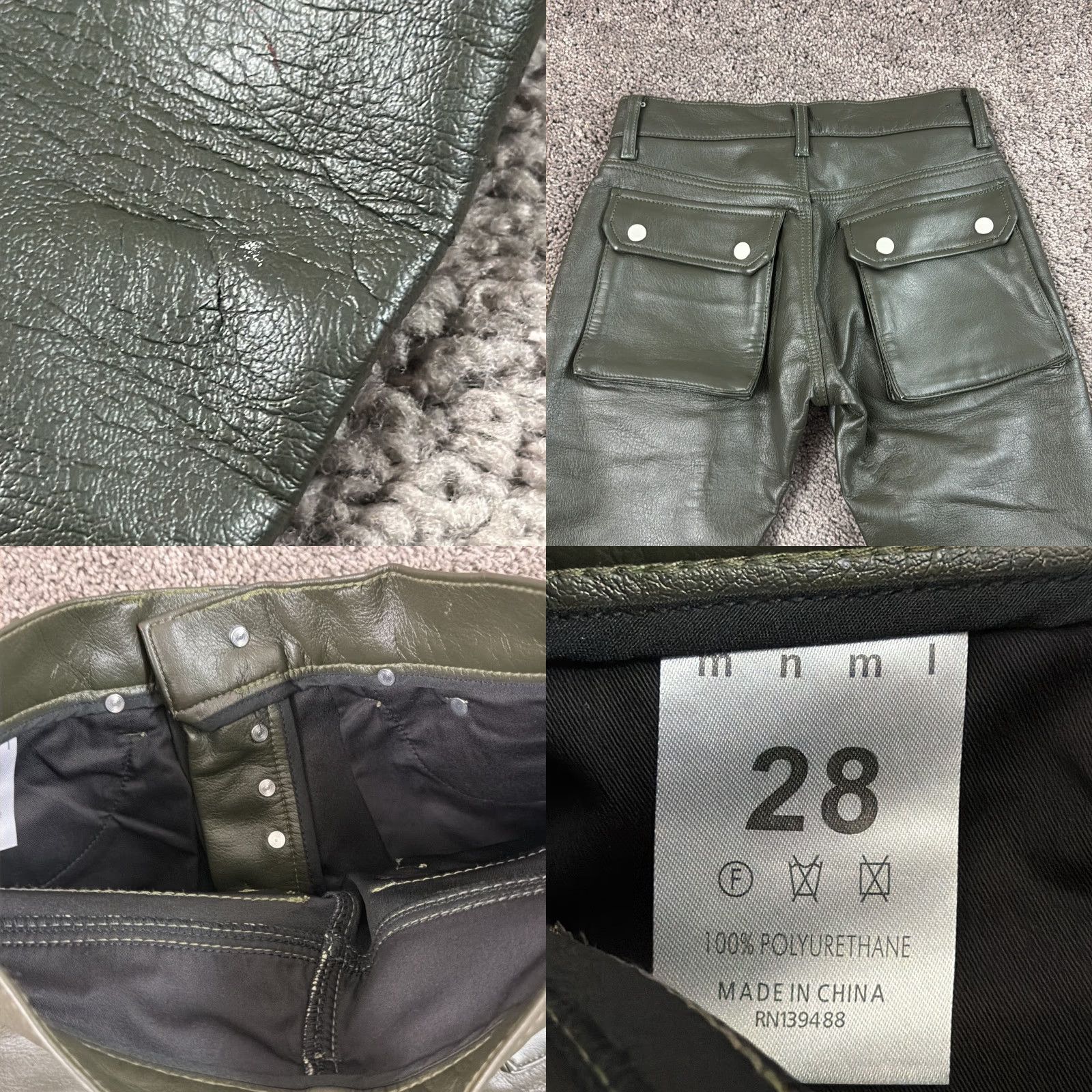 MNML MNML Pants Men 28 Green Cargo Faux Leather Slim Fit Low Rise Button Fly Straight Size US 28 / EU 44 - 9 Thumbnail