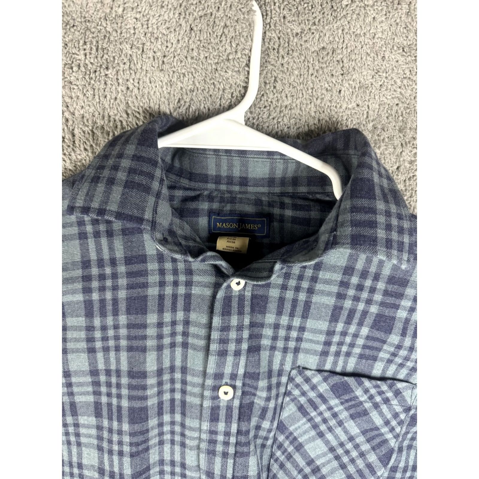 Vintage Mason James Shirt Mens Medium Blue Plaid Flannel Button Front Long Sleeve Size US M / EU 48-50 / 2 - 5 Thumbnail