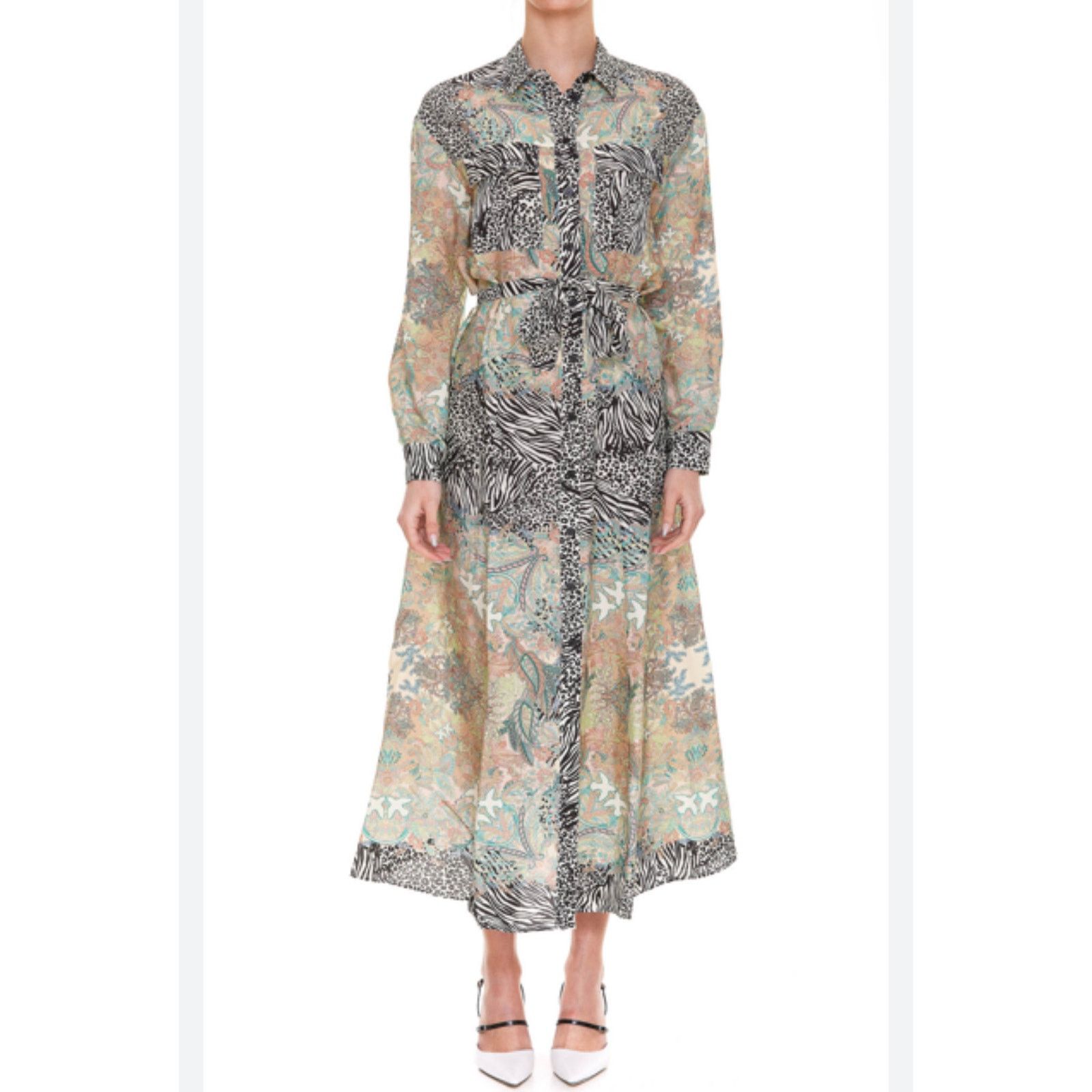 Pinko Pinko Chemisier Rosalina Floral Animal Shirt Maxi Dress Size S / US 4 / IT 40 - 2 Thumbnail