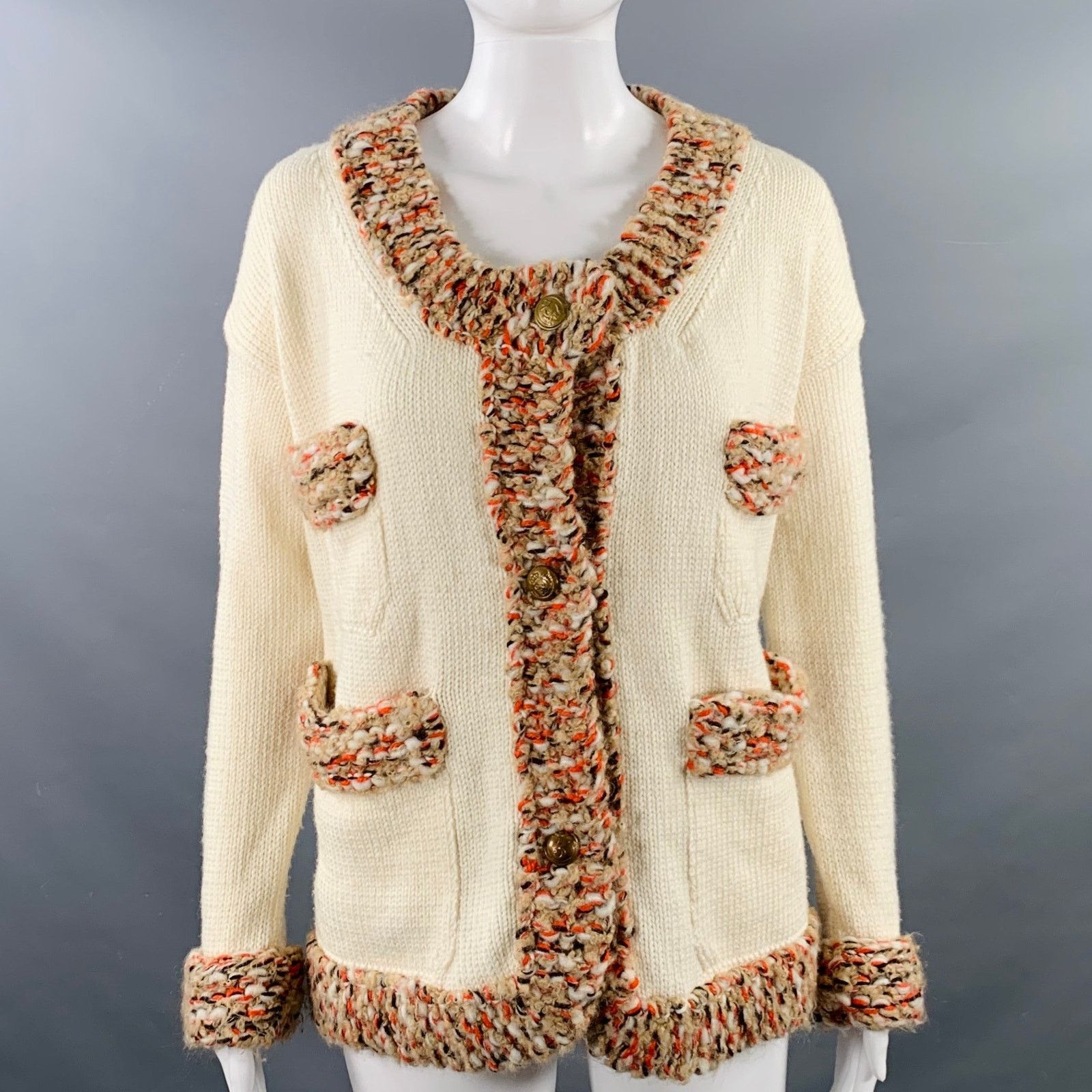 Dirk Van Saene DIRK VAN SAENE Size M Cream Orange Beige Wool Knit Cardigan Size M / US 6-8 / IT 42-44 - 1 Thumbnail