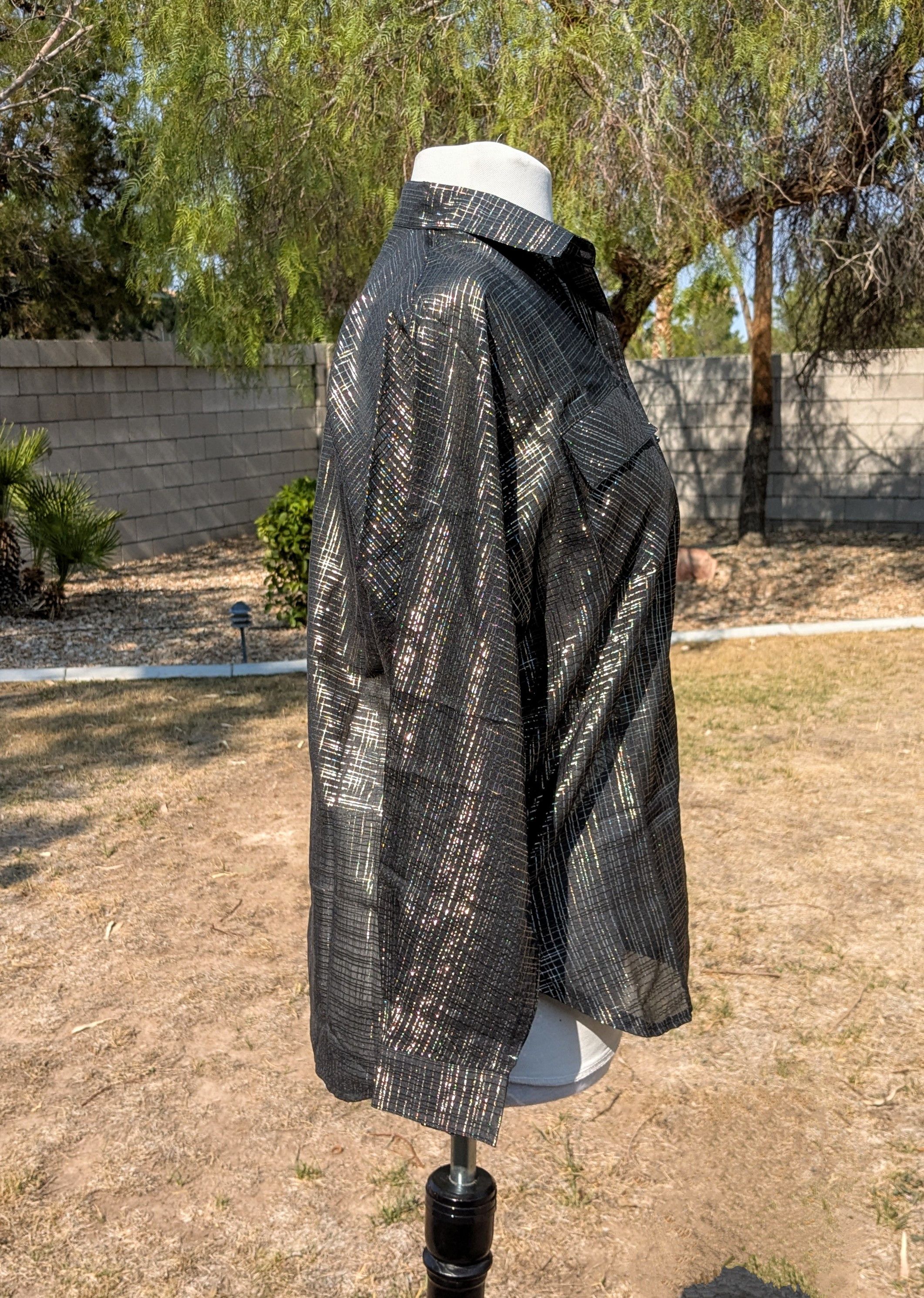 Other Gold Shimmer Crosshatch Pattern Sheer Button-Down L/S Shirt Size L / US 10 / IT 46 - 3 Thumbnail