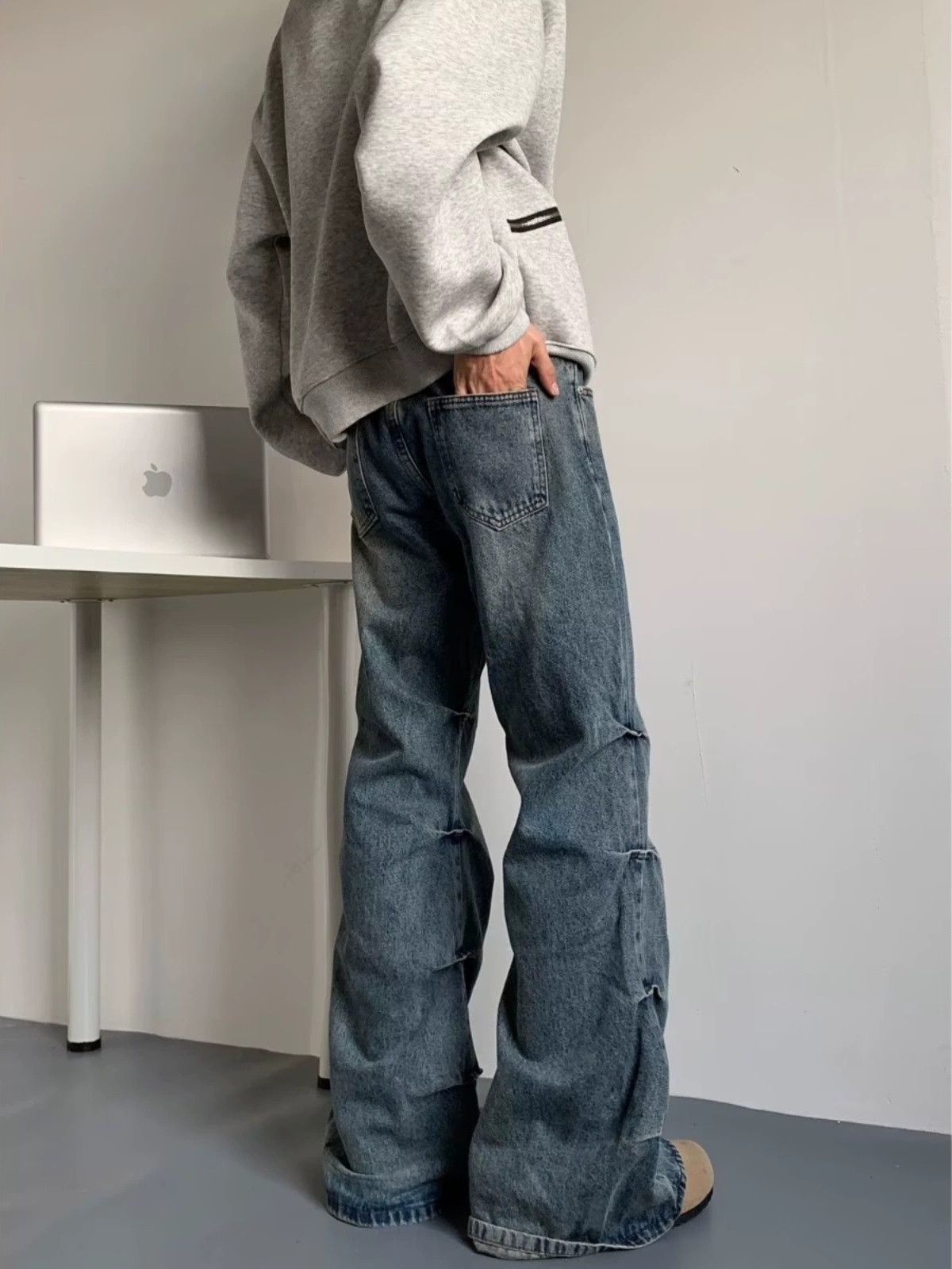 Jean Hiphop washed distressed wrinkled vintage jeans Size US 32 / EU 48 - 4 Thumbnail