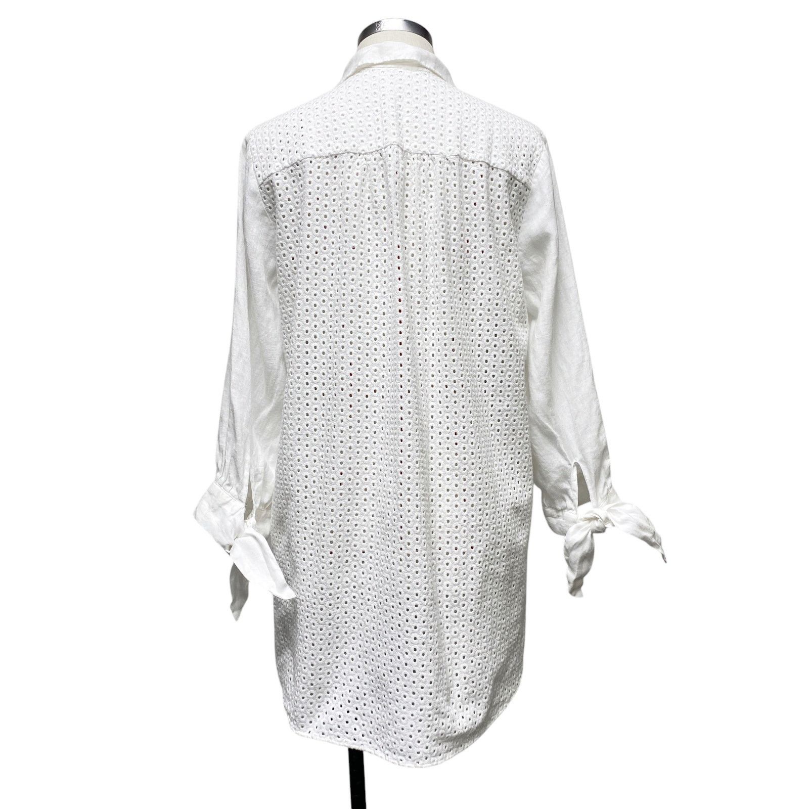 Zara Zara Womens Size M White Eyelet 3/4 Sleeve Button Up Top Size M / US 6-8 / IT 42-44 - 4 Thumbnail