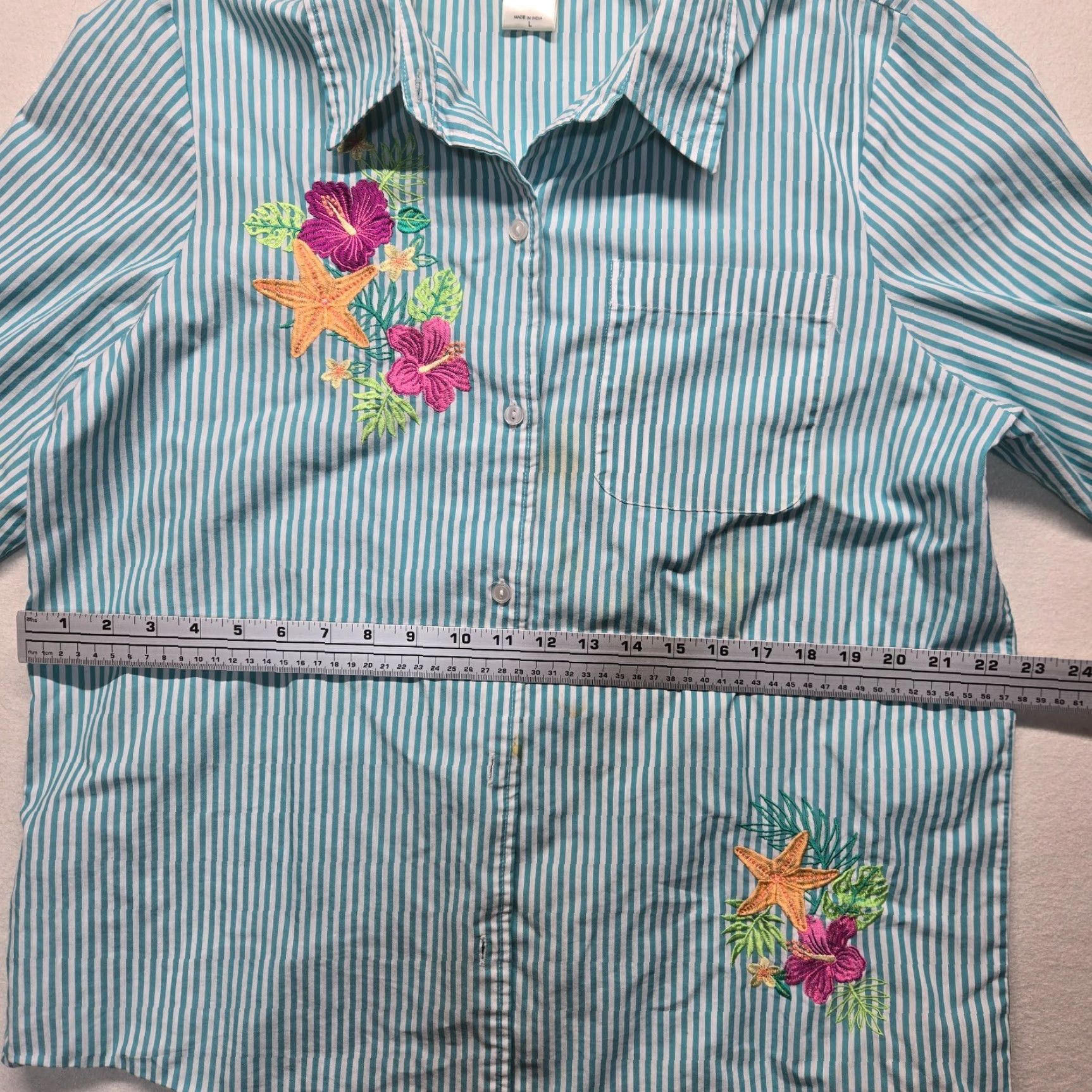 Blair VINTAGE Blair Floral Blue Striped Cotton Button-Up Shirt Women L Summer Spring Fall Embroidered Size L / US 10 / IT 46 - 5 Thumbnail