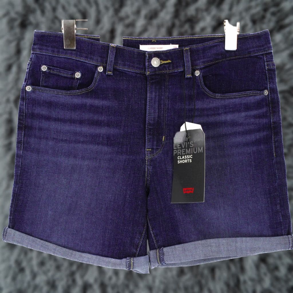 Levi's LEVI'S Classic Premium Shorts Women W28 Stretch Whiskers Turn Up Zip Faded Denim Blue Size 28" / US 6 / IT 42 - 1 Thumbnail