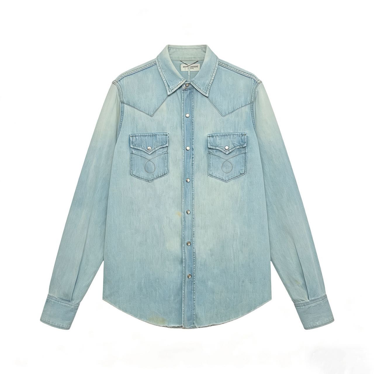 Yves Saint Laurent Yves Saint Laurent Light Blue Rivet Long Sleeve Shirt K26WX Size US S / EU 44-46 / 1 - 1 Thumbnail