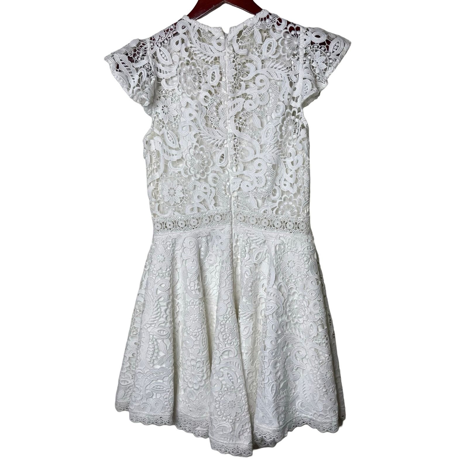 Amur AMUR Crochet Lace Flutter Sleeve Mini Dress White Womens 6 Size M / US 6-8 / IT 42-44 - 5 Thumbnail