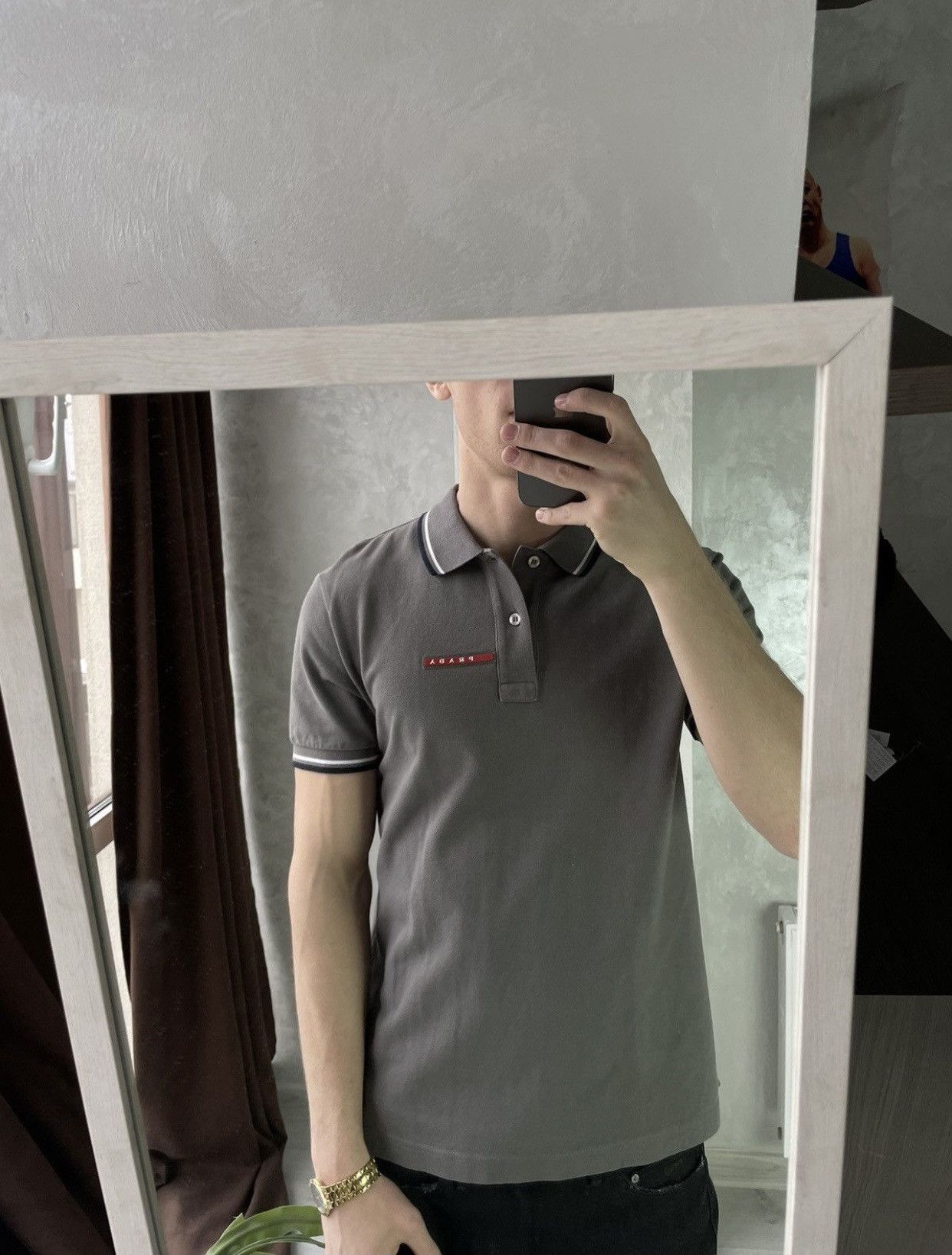 Prada Prada Red Tab Grey Polo Shirt Size US S / EU 44-46 / 1 - 7 Thumbnail