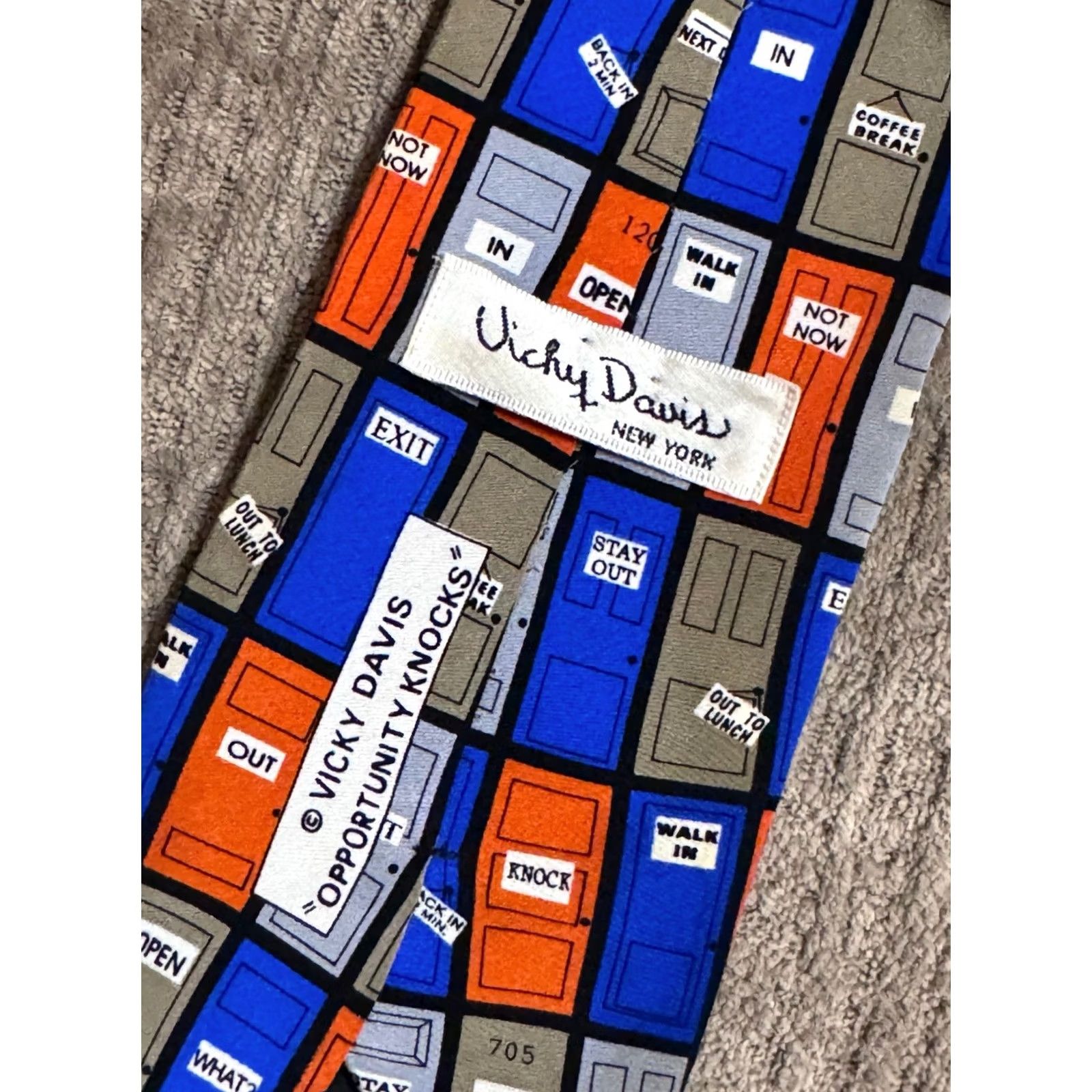 Vintage VINTAGE Vicky Davis Silk Necktie Tie Mens MINT Oppurtunity Knocks Size ONE SIZE - 5 Thumbnail