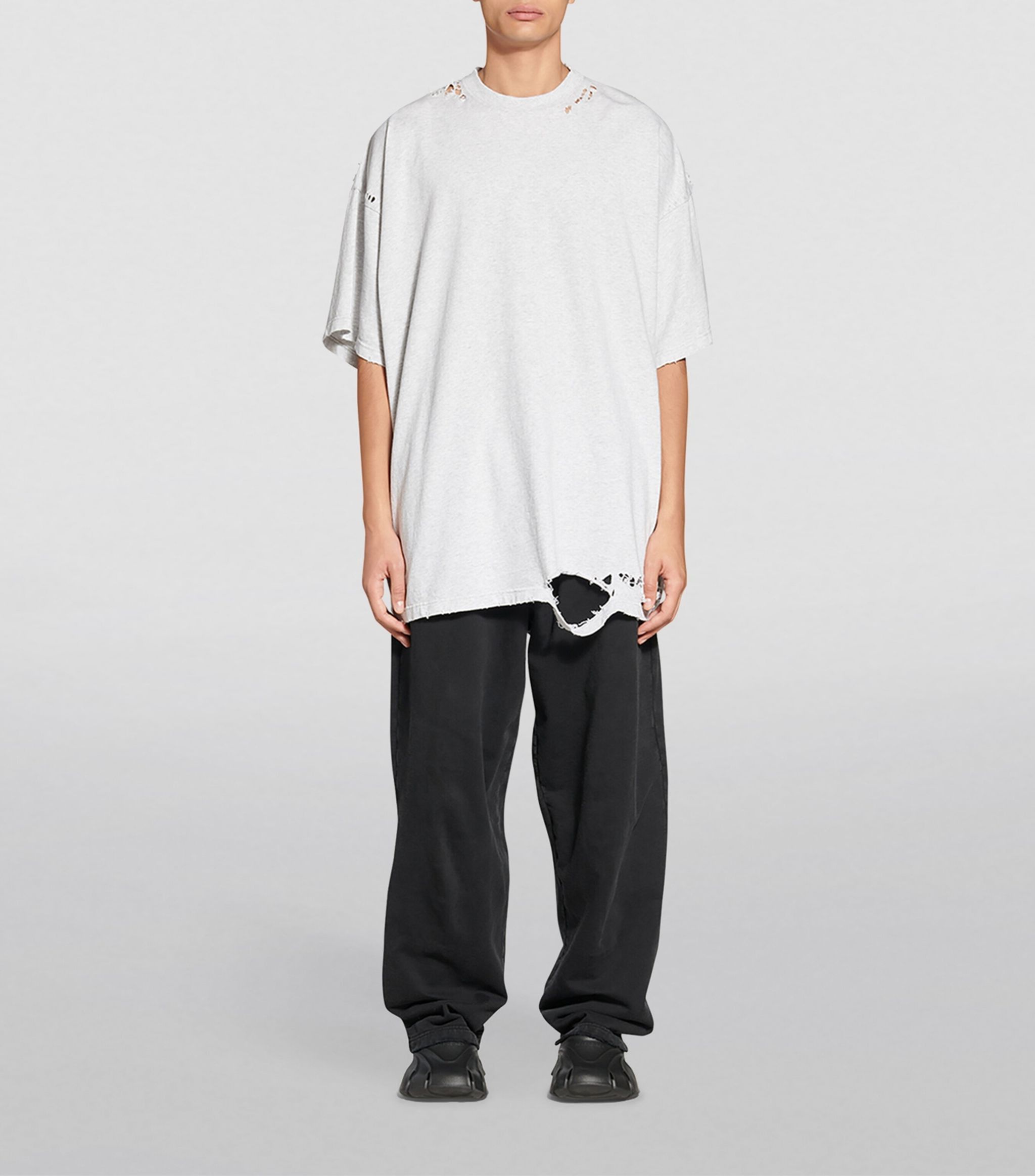 image of Balenciaga Icon Distressed T-Shirt In Grey, Men's (Size 2XL)