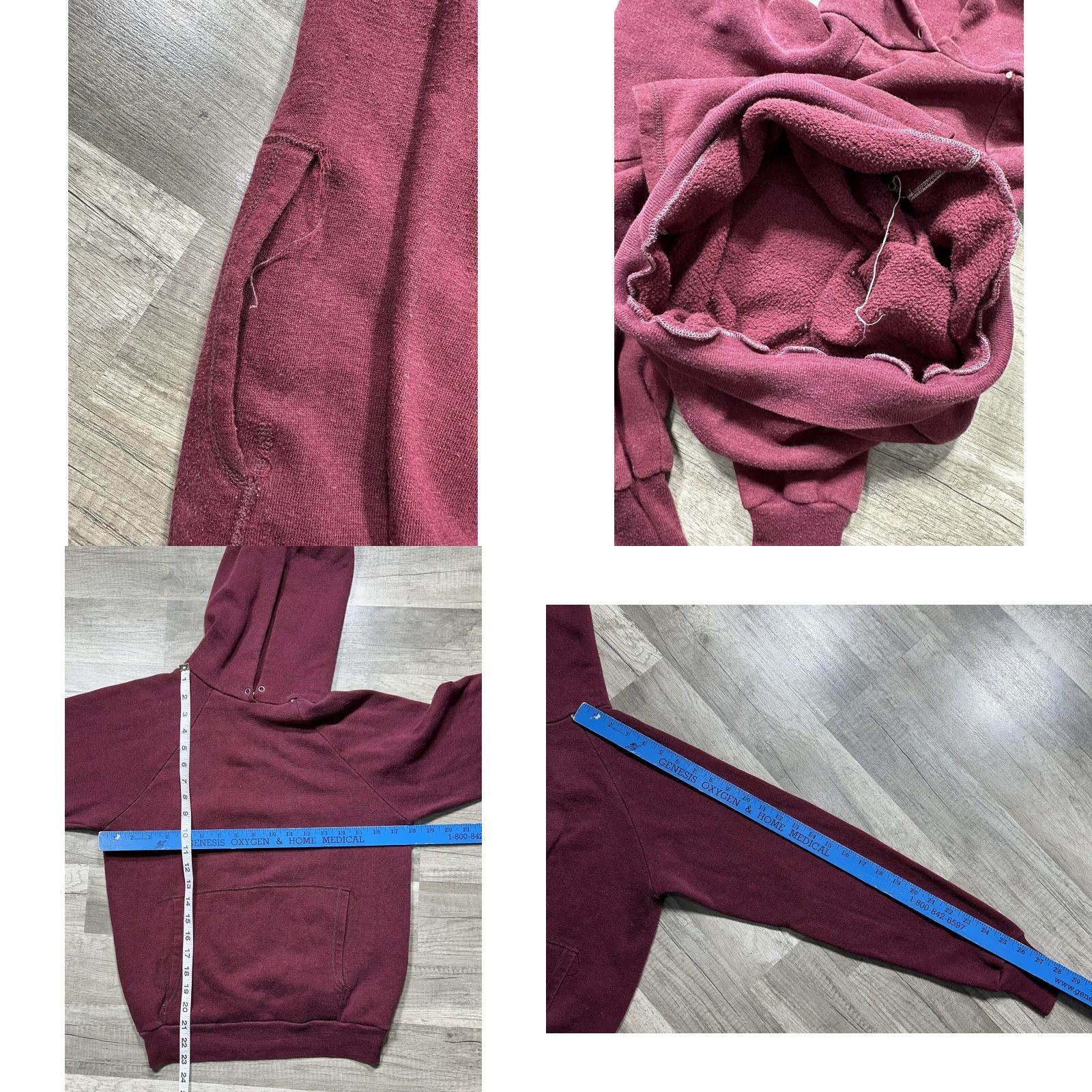 Vintage VINTAGE Hoodie Unbranded Hoodie unisex Adults M Burgundy Maroon 80s 50/50 Cotton Polyester Pullover Size US M / EU 48-50 / 2 - 8 Thumbnail
