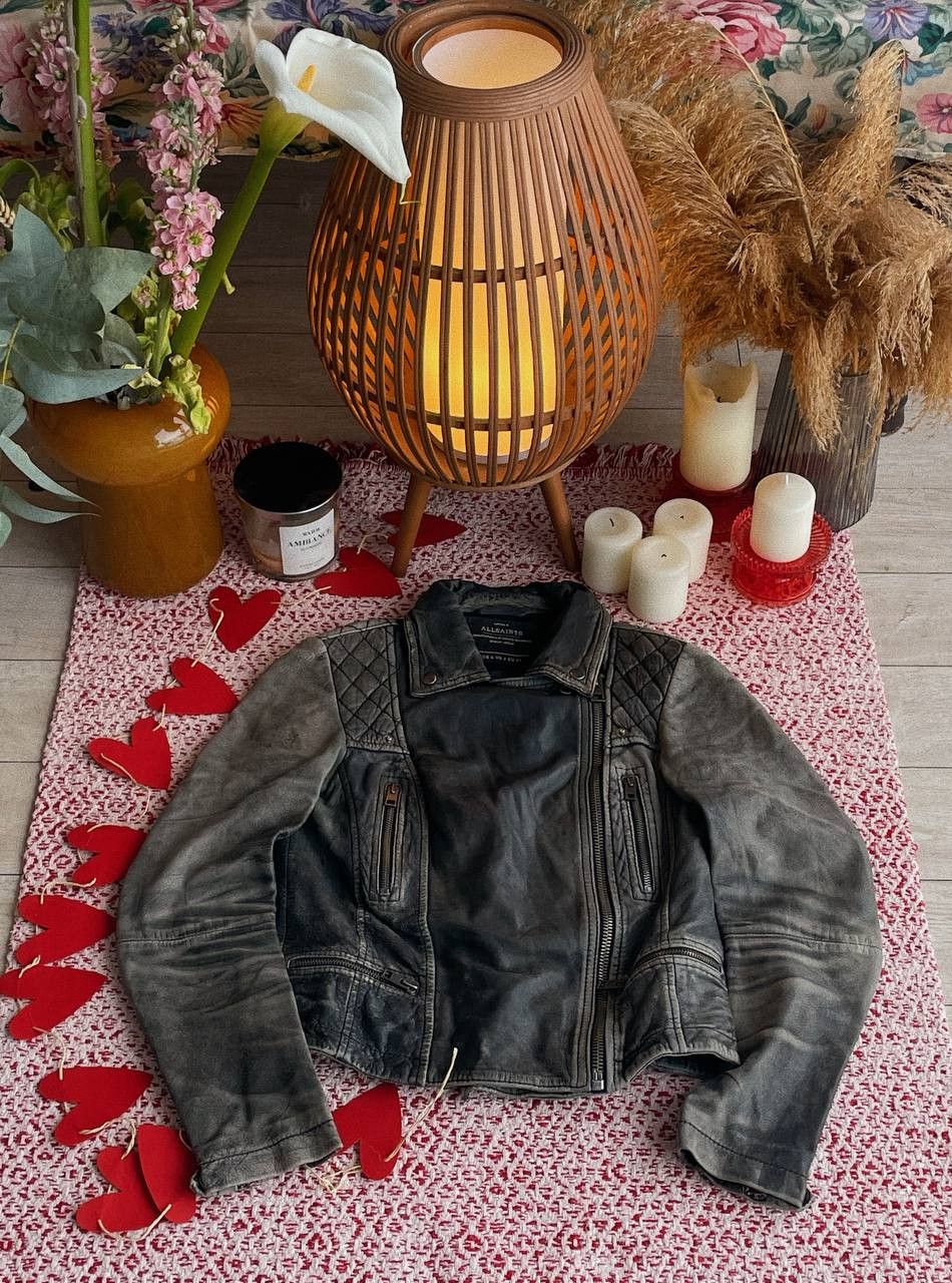 Allsaints AllSaints Grey Black Leather Biker Jacket Size XS / US 0-2 / IT 36-38 - 1 Thumbnail