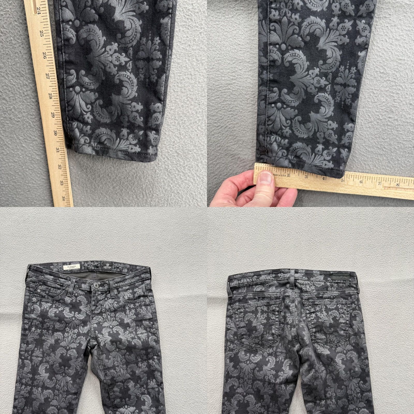 Vintage AG Adriano Goldschmied Jeans Legging Super Skinny Paisley Gray Womens 28R Denim 31in Inseam 5-Pocket Zip Closure Slim Stretch N/A Size 28" / US 6 / IT 42 - 8 Thumbnail