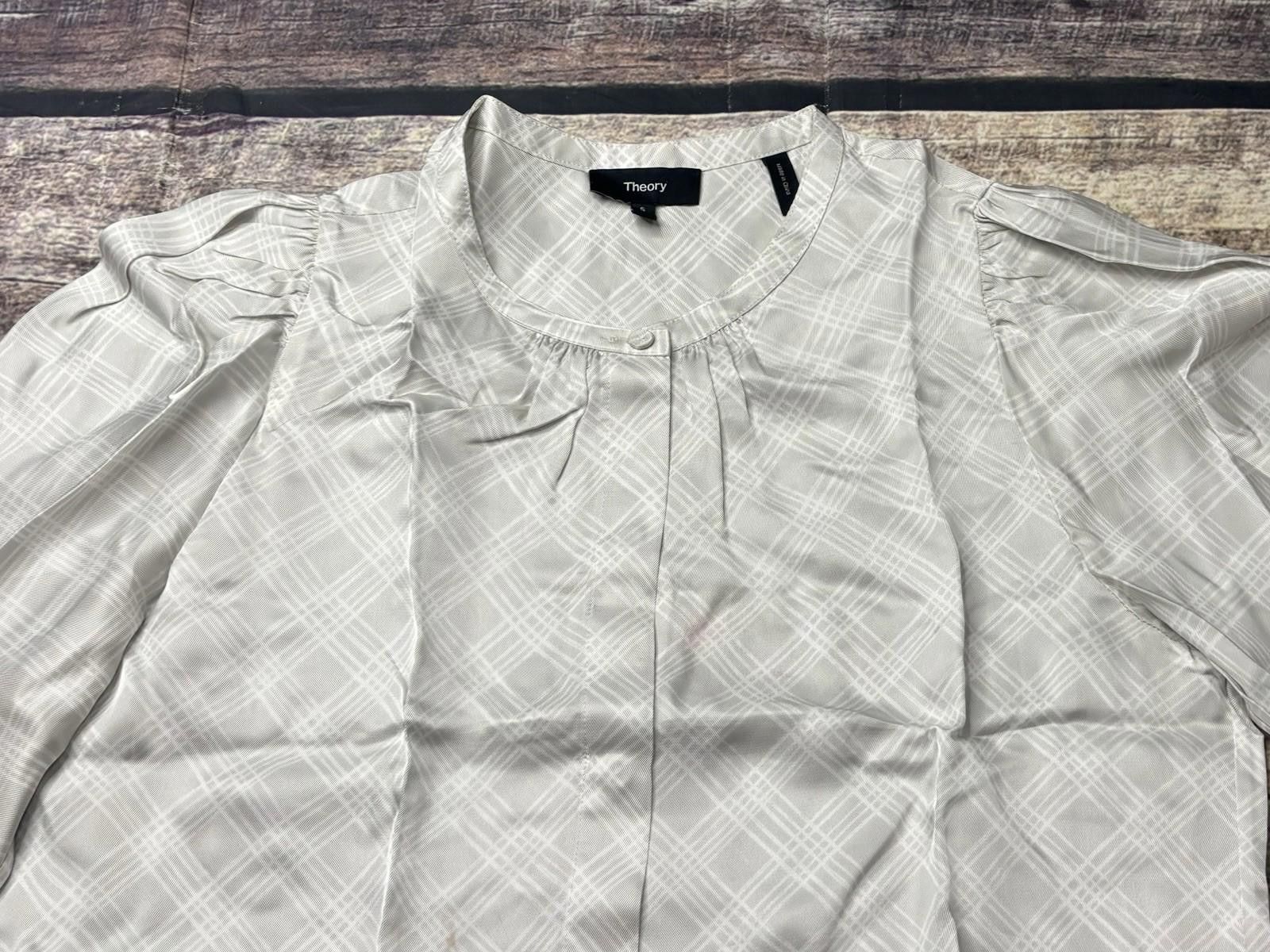 Theory Theory Silk Blouse Top Women's Small Puff Sleeve Geometric Size S / US 4 / IT 40 - 4 Thumbnail