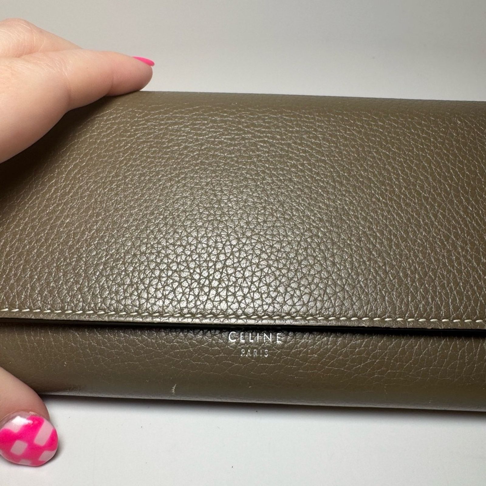 Celine Celine Large Flap Multifunction Wallet Grey Grained Leather Size ONE SIZE - 5 Thumbnail