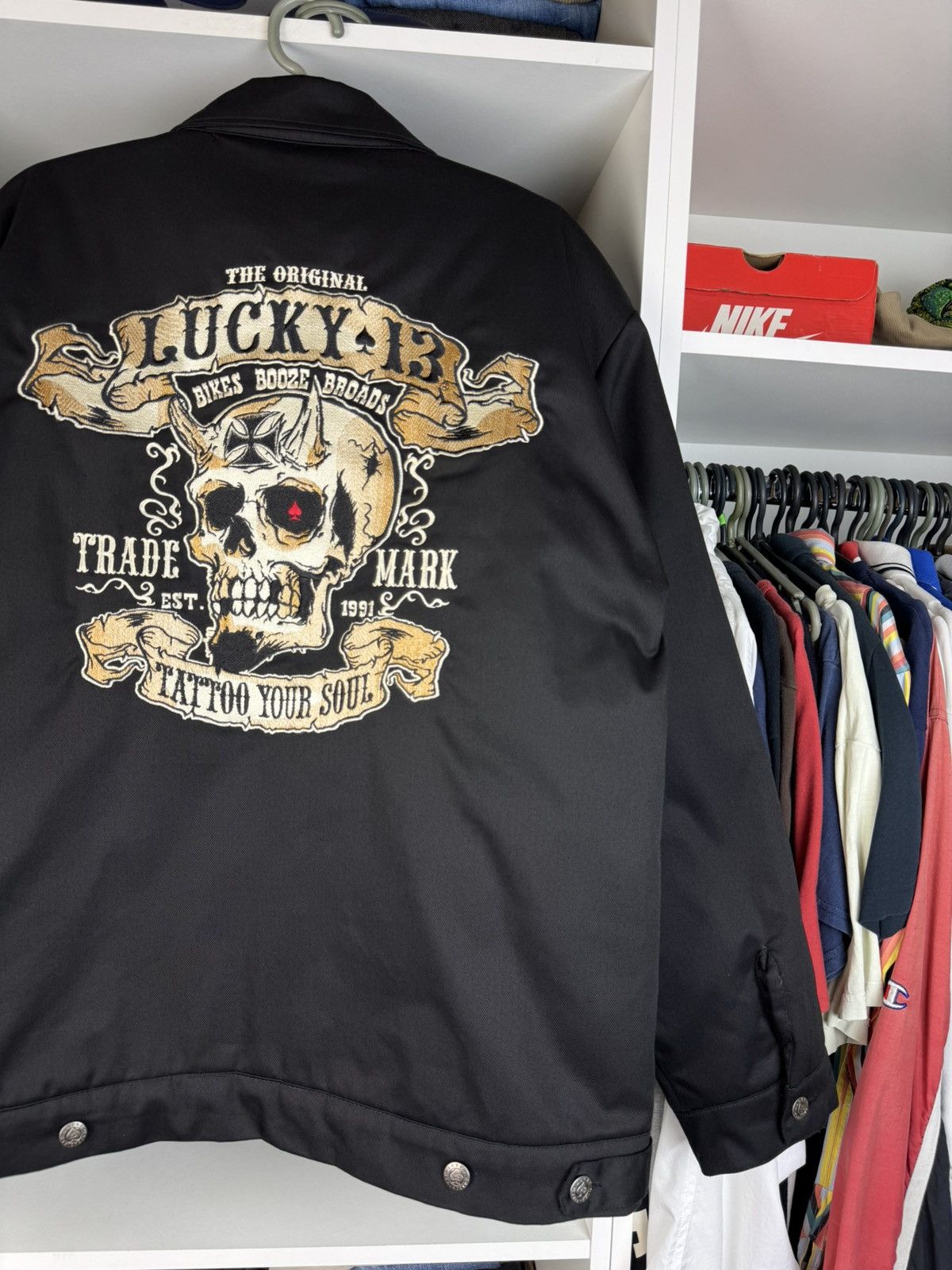 Other Lucky 13 "Bikes, Booze & Broads" Skull Zip-Up Jacket Size US XL / EU 56 / 4 - 6 Thumbnail