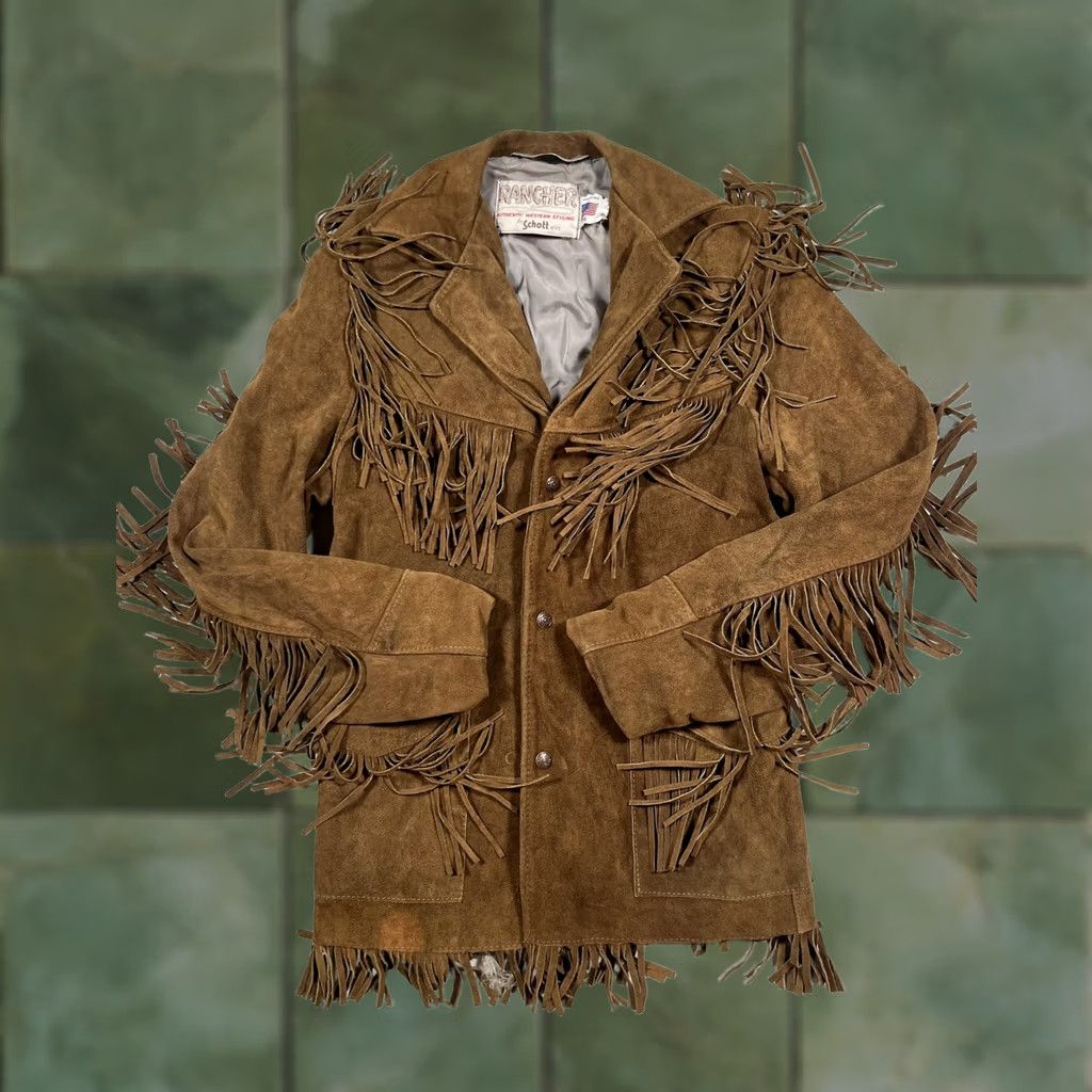 Schott VINTAGE Schott Rancher Coat Mens 36 Brown Suede Fringe Western Cowboy USA Coat Size US XXS / EU 40 - 1 Thumbnail