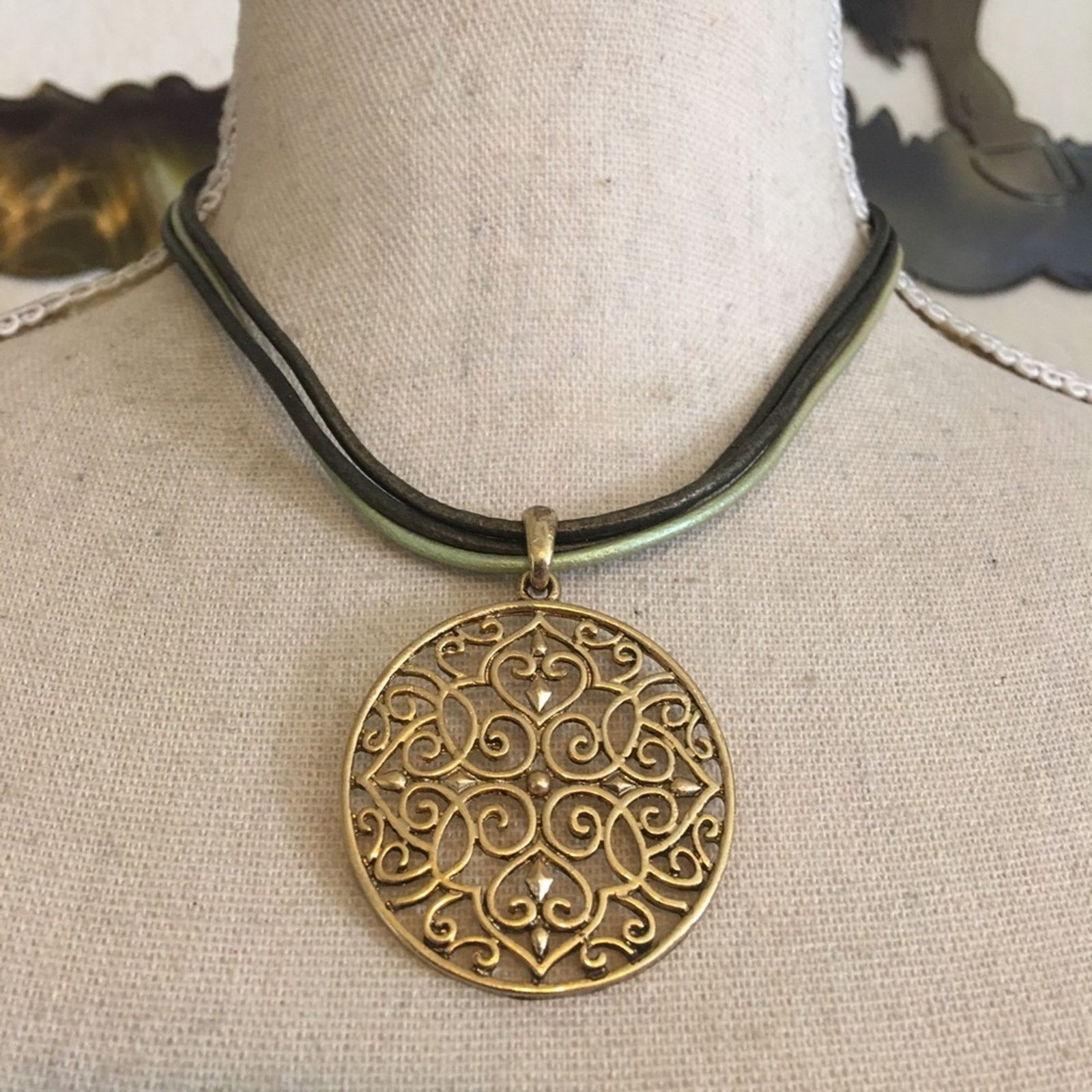 Jewelry Gold tone filigree medallion cord necklace Size ONE SIZE - 1 Thumbnail