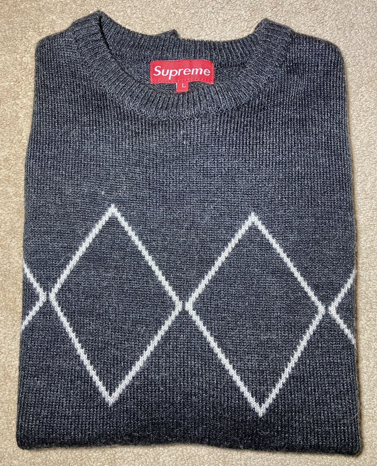 Supreme 2001 Supreme Rhombus Diamond Check Gray Sweater 90s OG 2000s Size US L / EU 52-54 / 3 - 1 Thumbnail