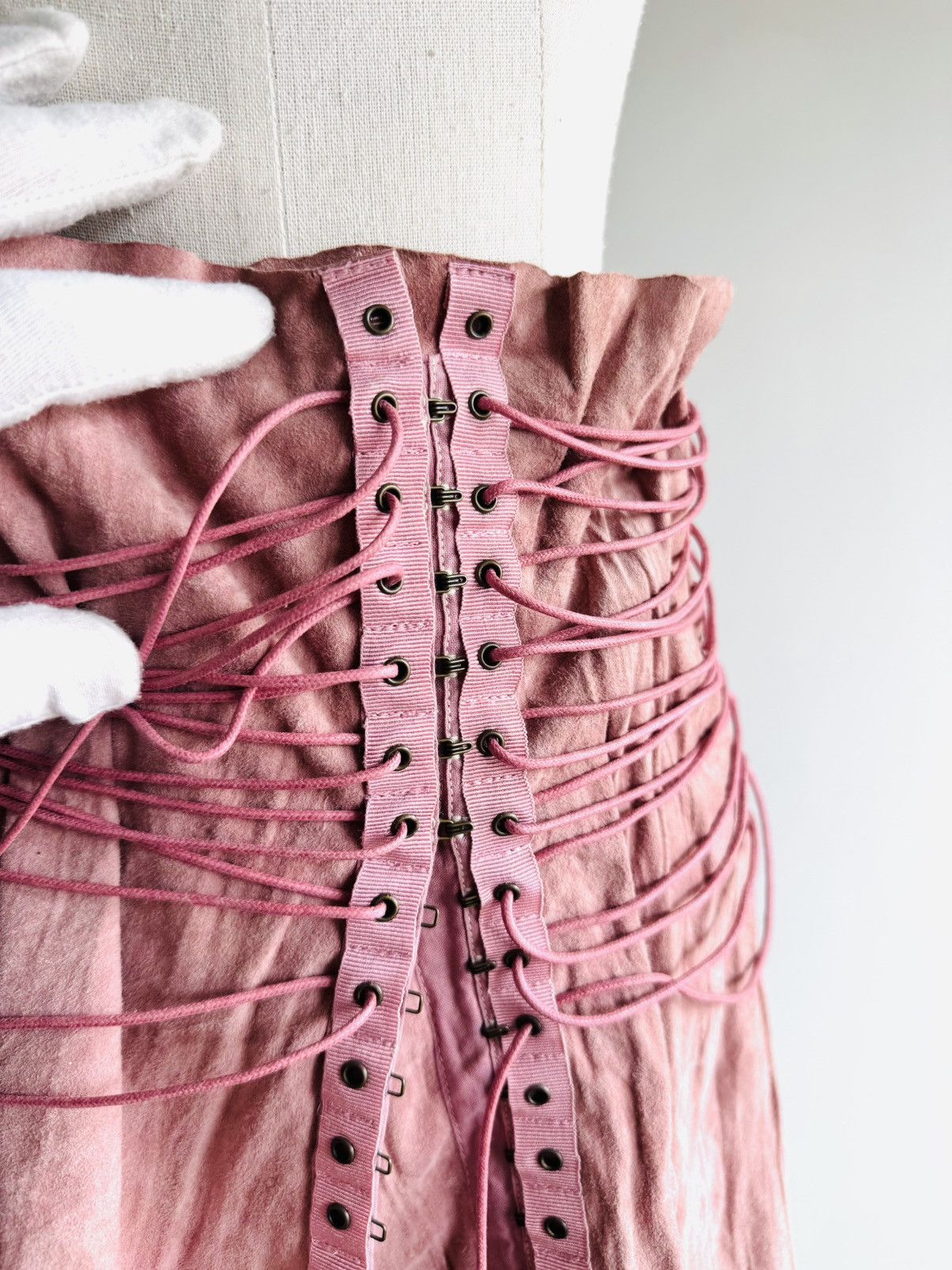 plein sud Vintage Plein Sud pink suede laced bondage skirt S/S 2003 Size 28" / US 6 / IT 42 - 8 Thumbnail