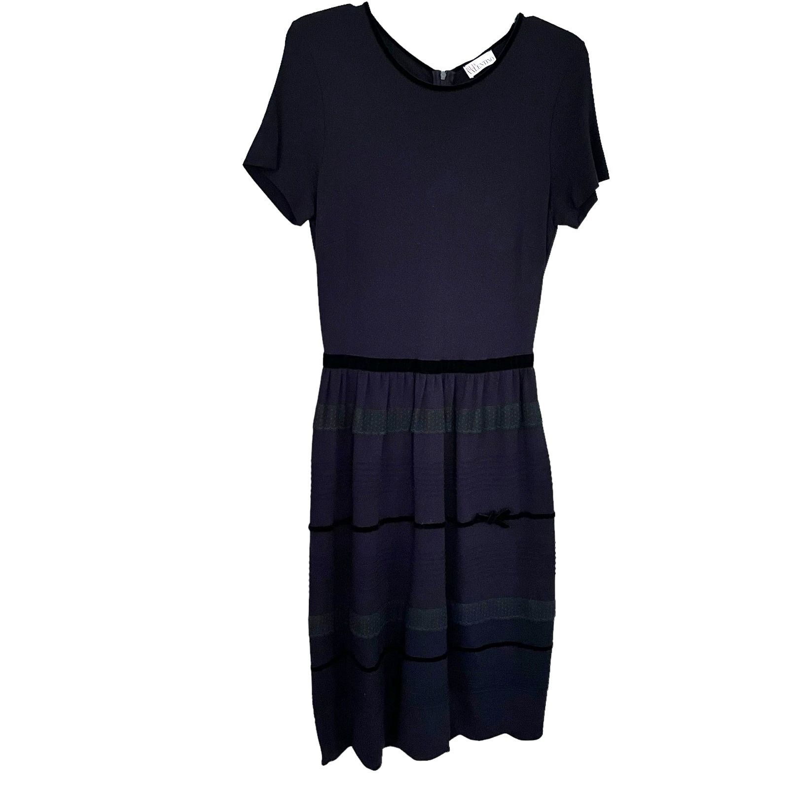 RED Valentino Red Valentino Black Lace Velvet Trim Knee Length Dress Size L / US 10 / IT 46 - 1 Thumbnail