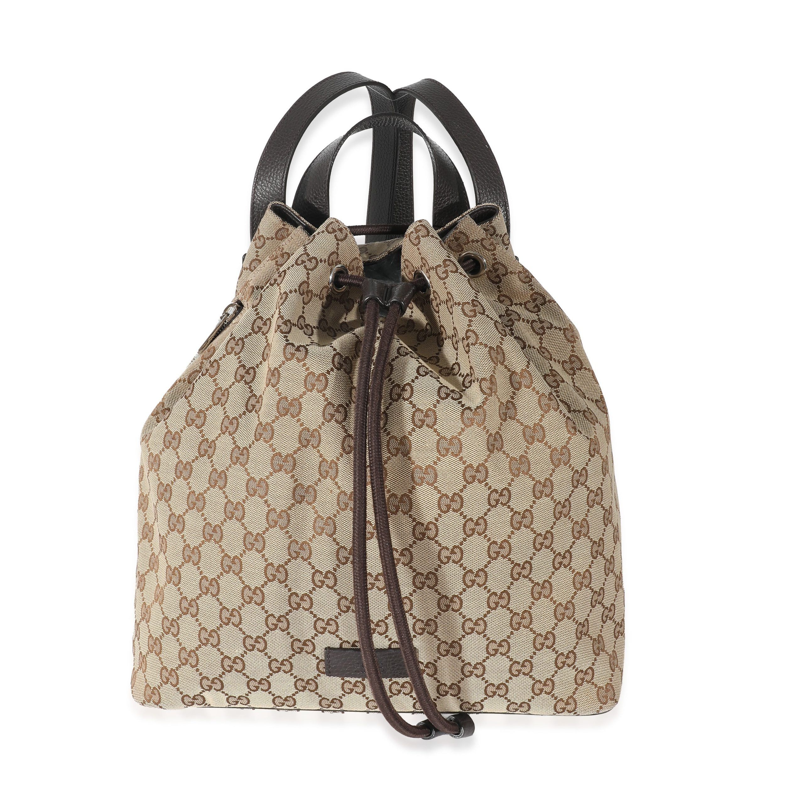 Gucci Beige GG Canvas Drawstring Backpack