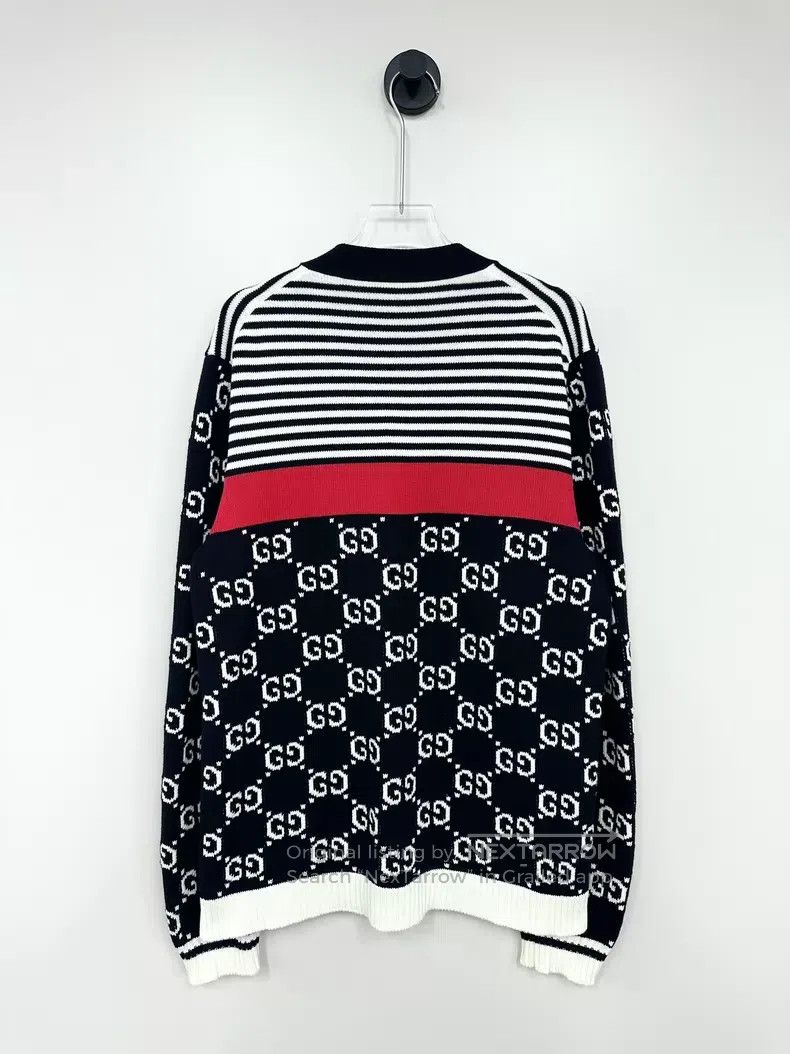 Gucci Gucci Black classic striped full-print logo knitted cardig Size M / US 6-8 / IT 42-44 - 2 Thumbnail