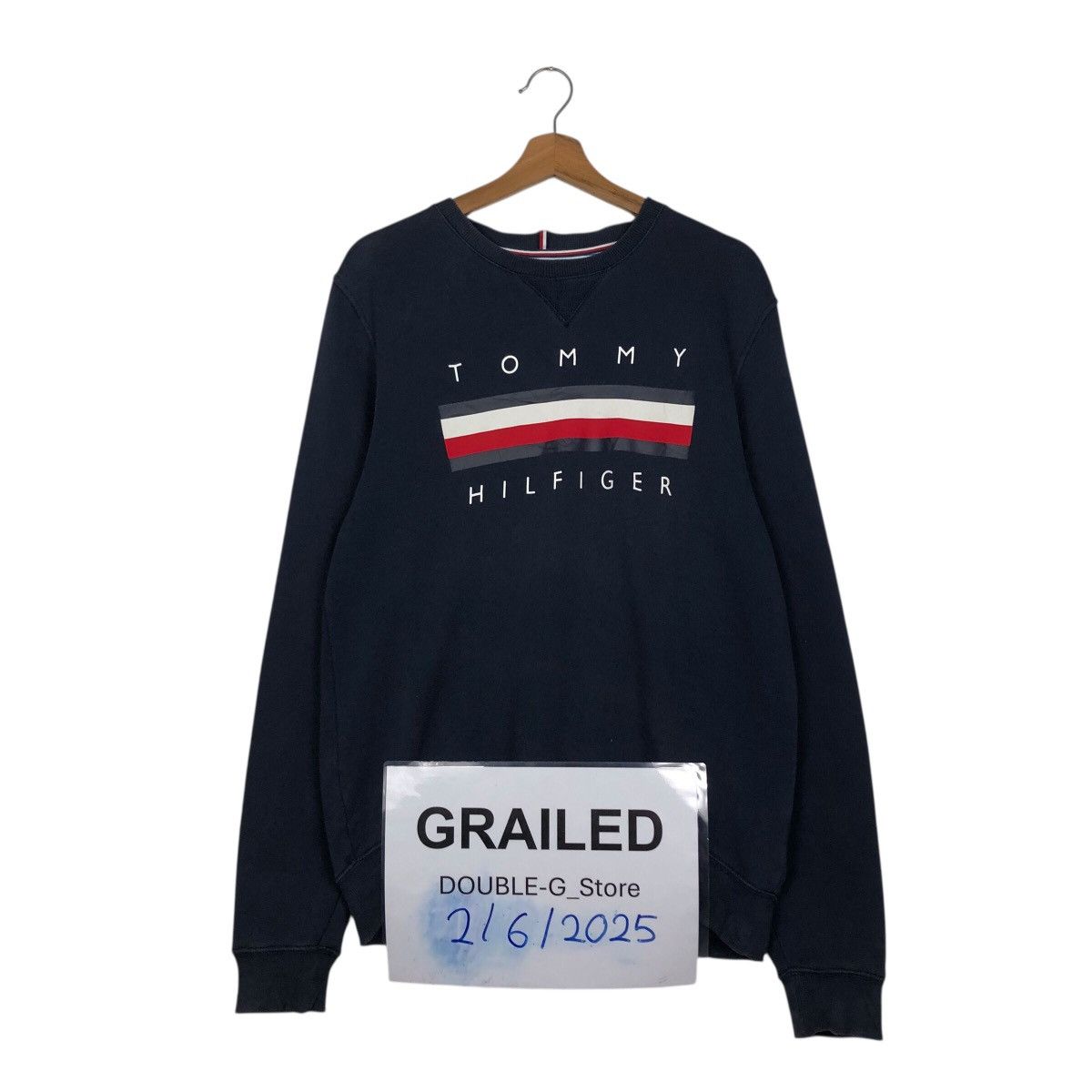 Japanese Brand Tommy Hilfiger Embroidered Flag Stripe Crewneck – Navy Size US M / EU 48-50 / 2 - 1 Thumbnail