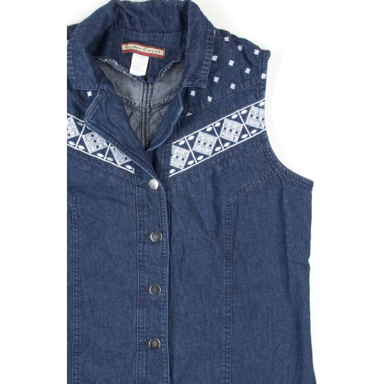 Denime Tudor Court Embroidered Detail Dark Denim Vest Shirt Mens Large Cotton Vest Size US L / EU 52-54 / 3 - 2 Thumbnail