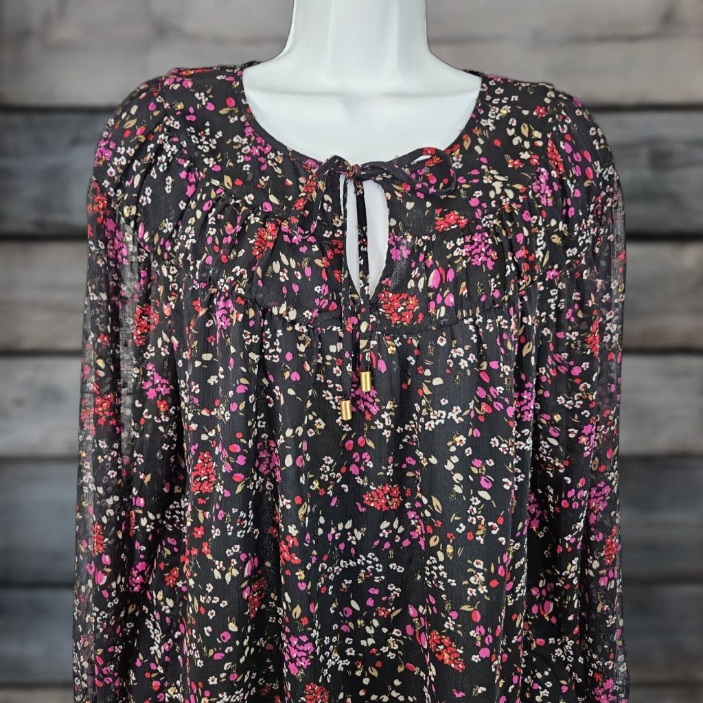 Ann Taylor Ann Taylor Womens Top Sz Medium Black Pink Floral Long Sleeve Shirt Blouse Women's M Black Floral Long Sleeve Size M / US 6-8 / IT 42-44 - 1 Thumbnail