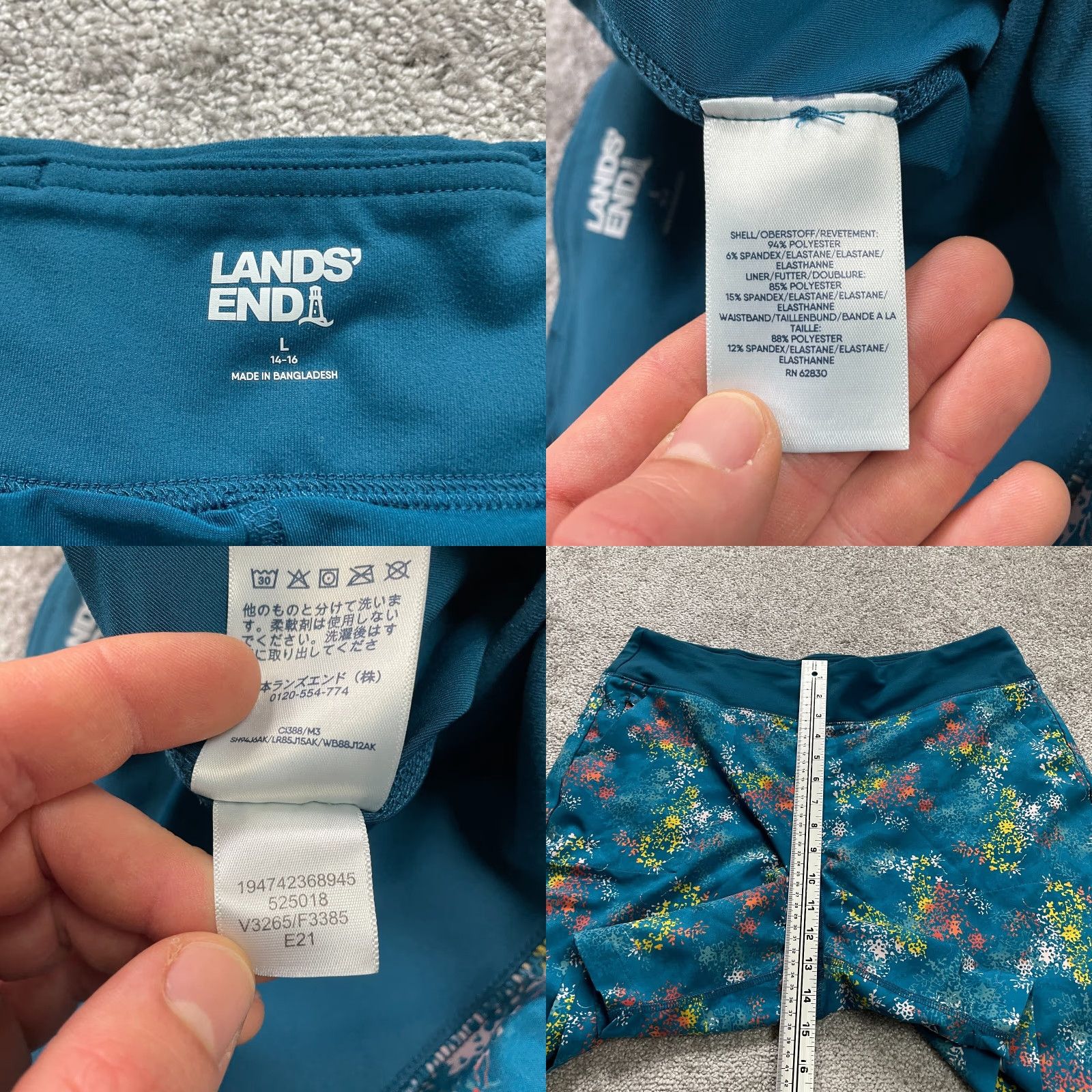 Lands' End Lands' End Active Shorts Women Large Teal Blue Patterned Lined High Rise Biker Womens Size 36" / US 14 / IT 50 - 8 Thumbnail