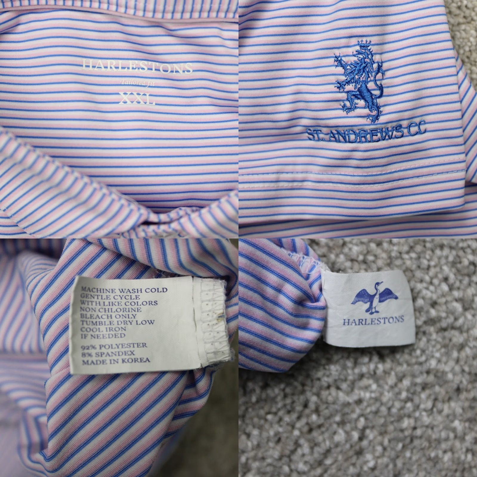 Vintage Harlestons Polo Shirt Mens 2XL XXL Pink/Blue Striped Tailored Fit Short Sleeve Shirt Men 2XL Regular Adult Pink Striped Polo Size US XXL / EU 58 / 5 - 8 Thumbnail