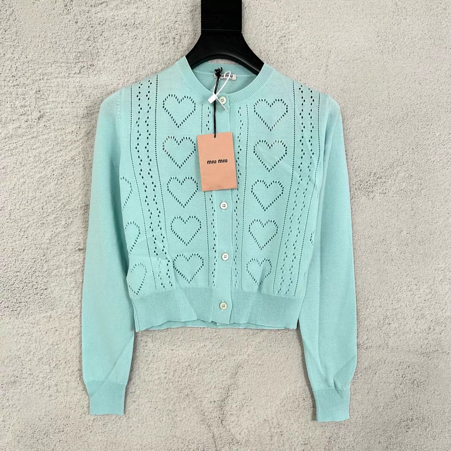 Miu Miu MIU MIU Heart Cutout Knit Cardigan Blue 36 Size XS / US 0-2 / IT 36-38 - 1 Thumbnail
