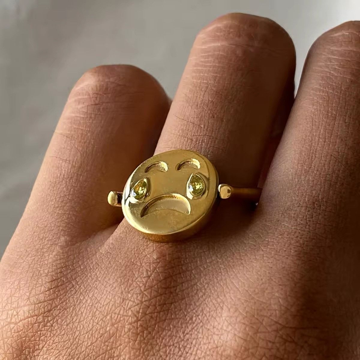 Designer × Jewelry Set of 2 Smiley Face Minimalist Stainless Steel Cute Rings Size ONE SIZE - 1 Thumbnail