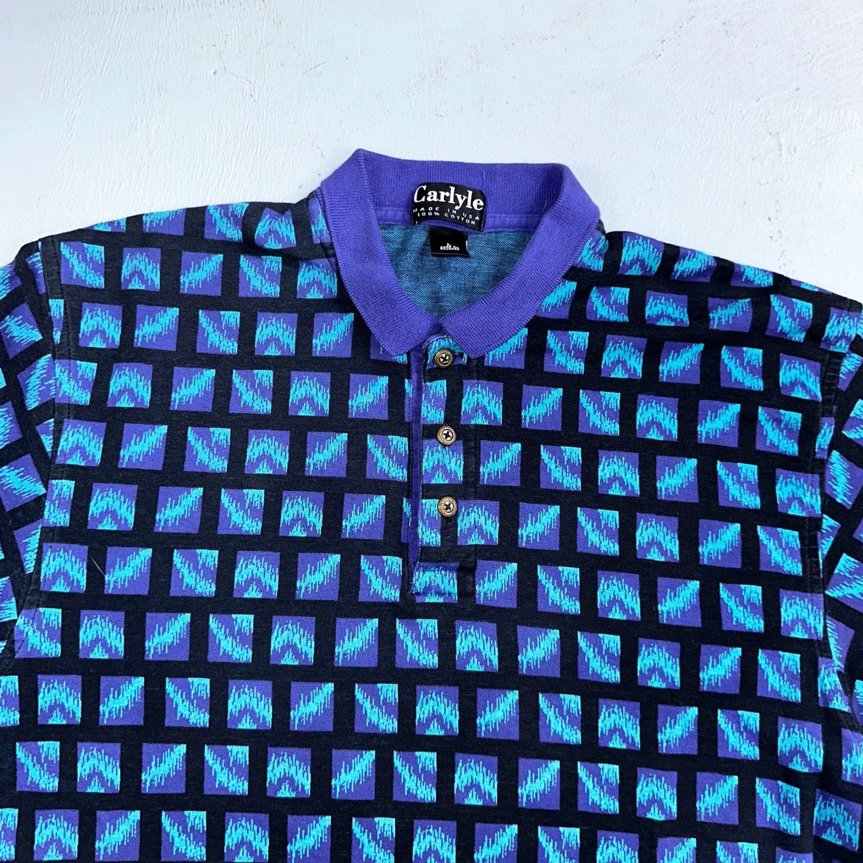 Vintage Carlyle Polo Shirt Short Sleeve Knit Vintage VTG Blue 70s Rockabilly USA Golf Mens L Size US L / EU 52-54 / 3 - 3 Thumbnail
